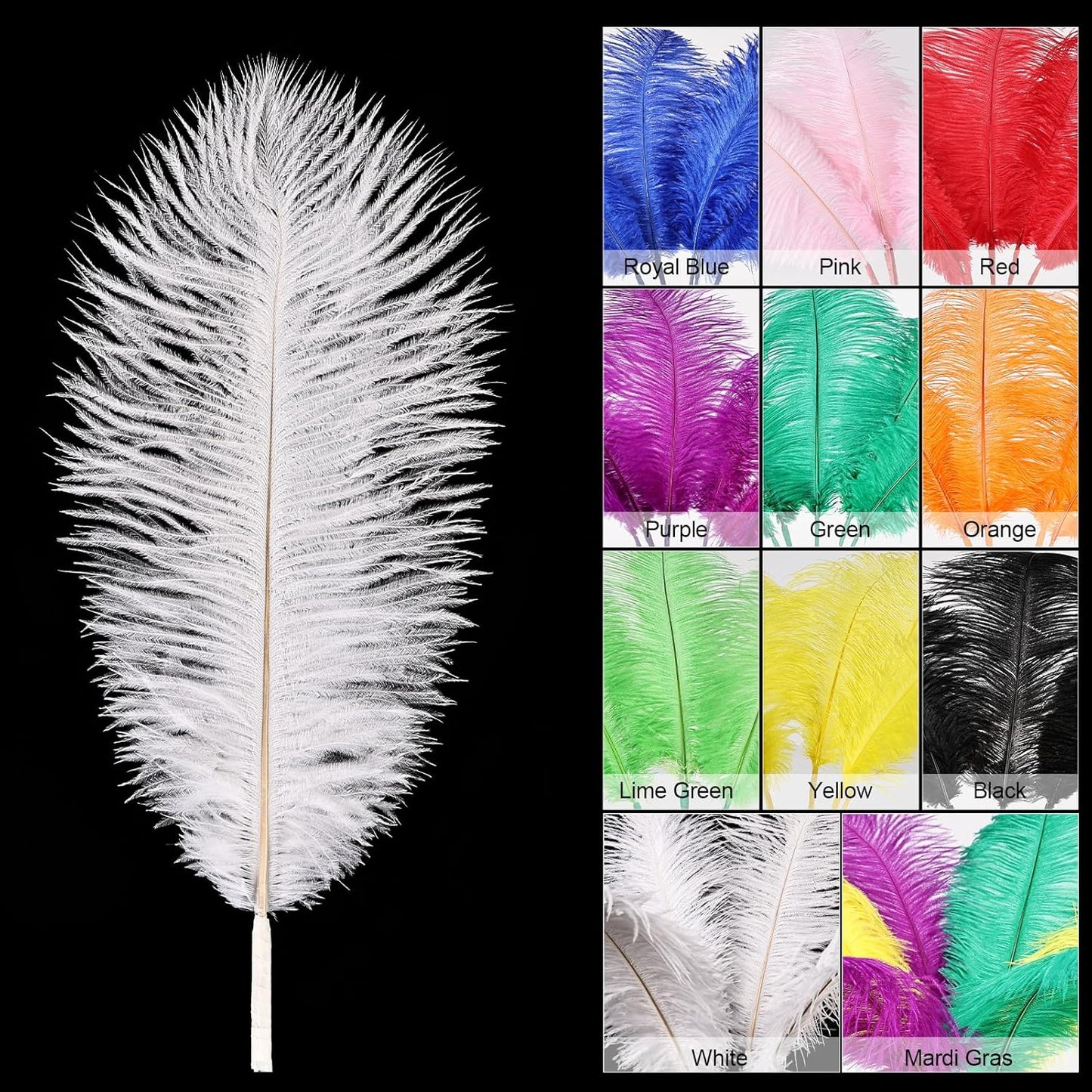 Bulk White Ostrich Feathers - 12pcs 12-14inch Crafting Supplies for Centerpiece Table Decorations