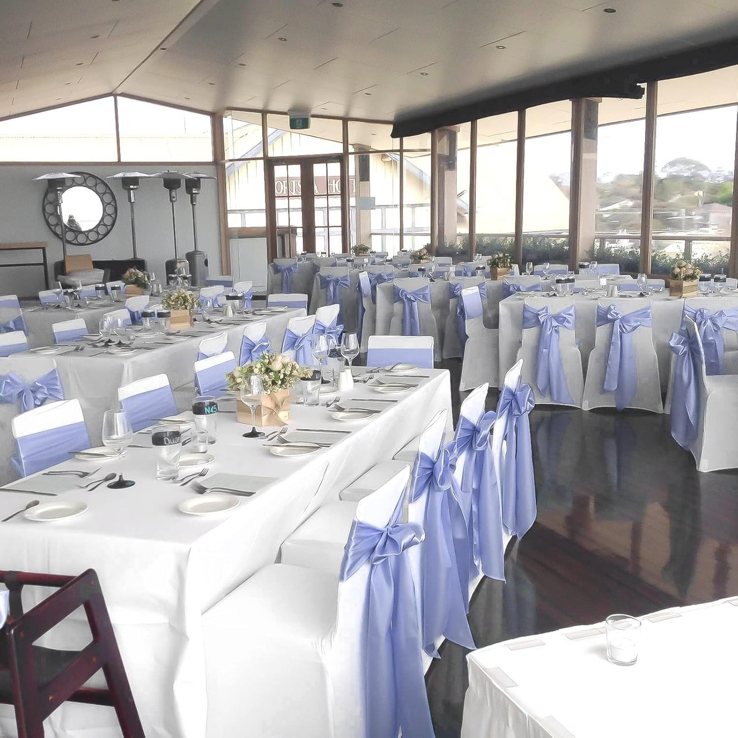 fani 60 PCS Lavender Satin Chair Sashes Bows Universal Chair Cover for Wedding Reception Restaurant Event Decoration Banquet,Party,Hotel Event Decorations (7 x 108 inch)