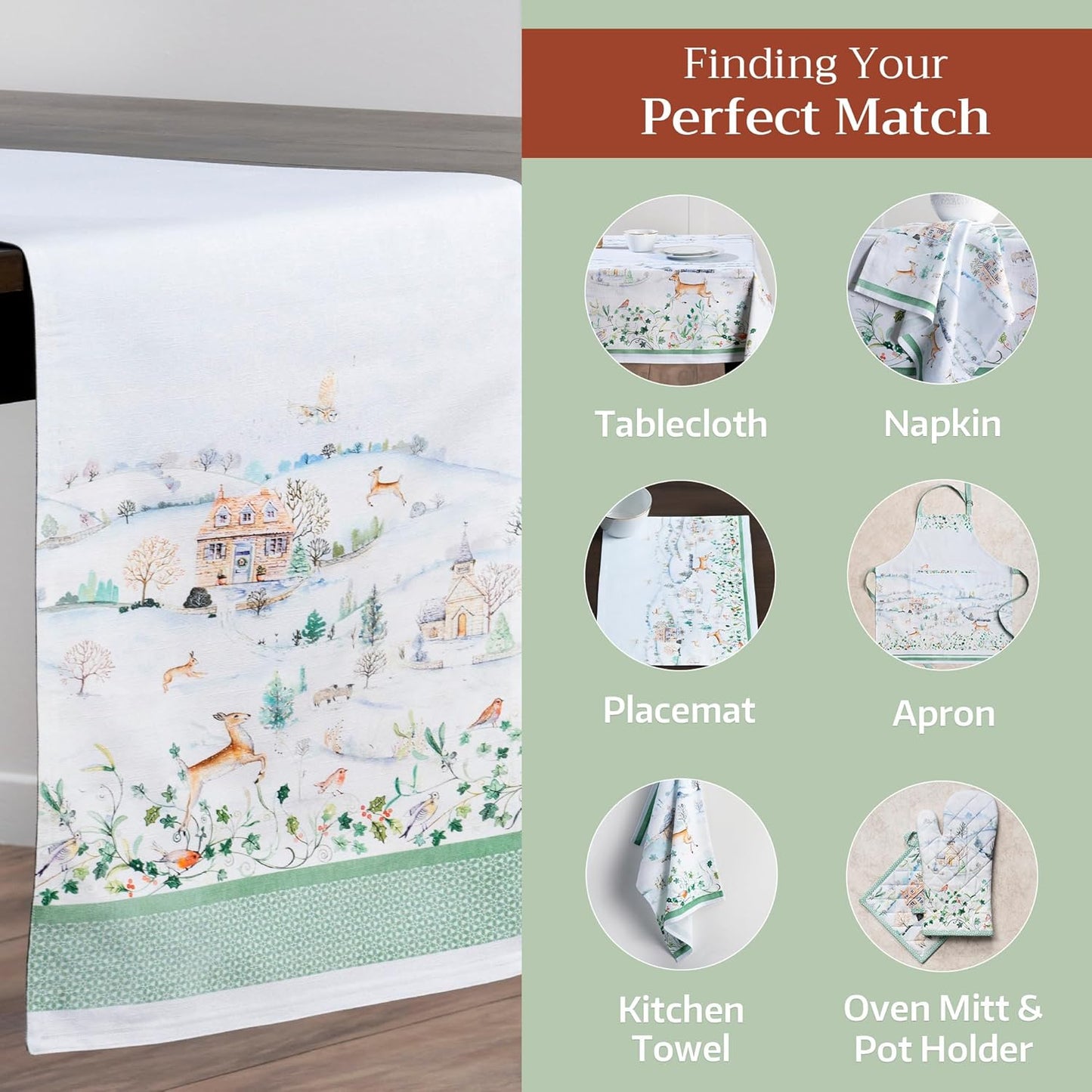 Maison d' Hermine Table Runner 100% Cotton Double Layer Table Runners 72 inches Long for Thanksgiving Christmas Decorations Home Kitchen Dining Party Wedding (Snowy World, 14.5" x 72")