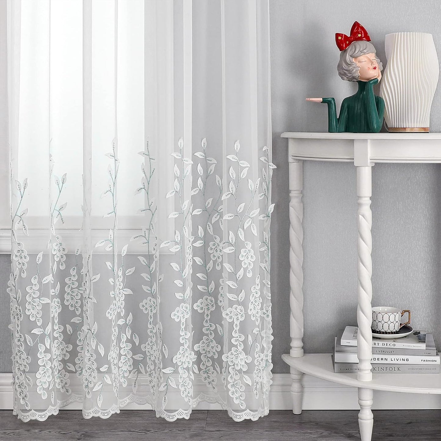 VISIONTEX White Sheer Voile Curtains, Decorative White Embossed Drip Rod Pocket Window Drapes for Home Kitchen, Living Room and Bedroom 54 x 72 Inch, Set of 2 Curtain Panels