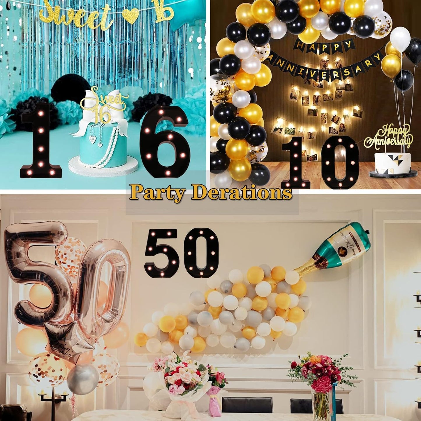 OYCBUZO Light Up Black Alphabet Marquee Number Sign LED Marquee Number Lights Sign for Night Light Home Bar Christmas Lamp Birthday Party Wedding Decoration 6