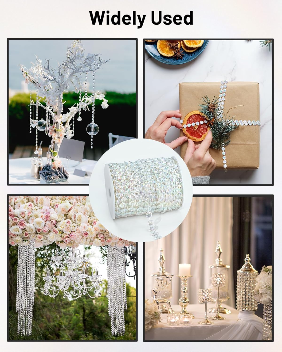 99FT Acrylic Crystal Garland, Iridescent Shimmer Diamond-Shaped Crystal Bead Strands, DIY Crystal Beads String Roll for Wedding Decorations Party Decorations Beaded Curtain Crafting Projects