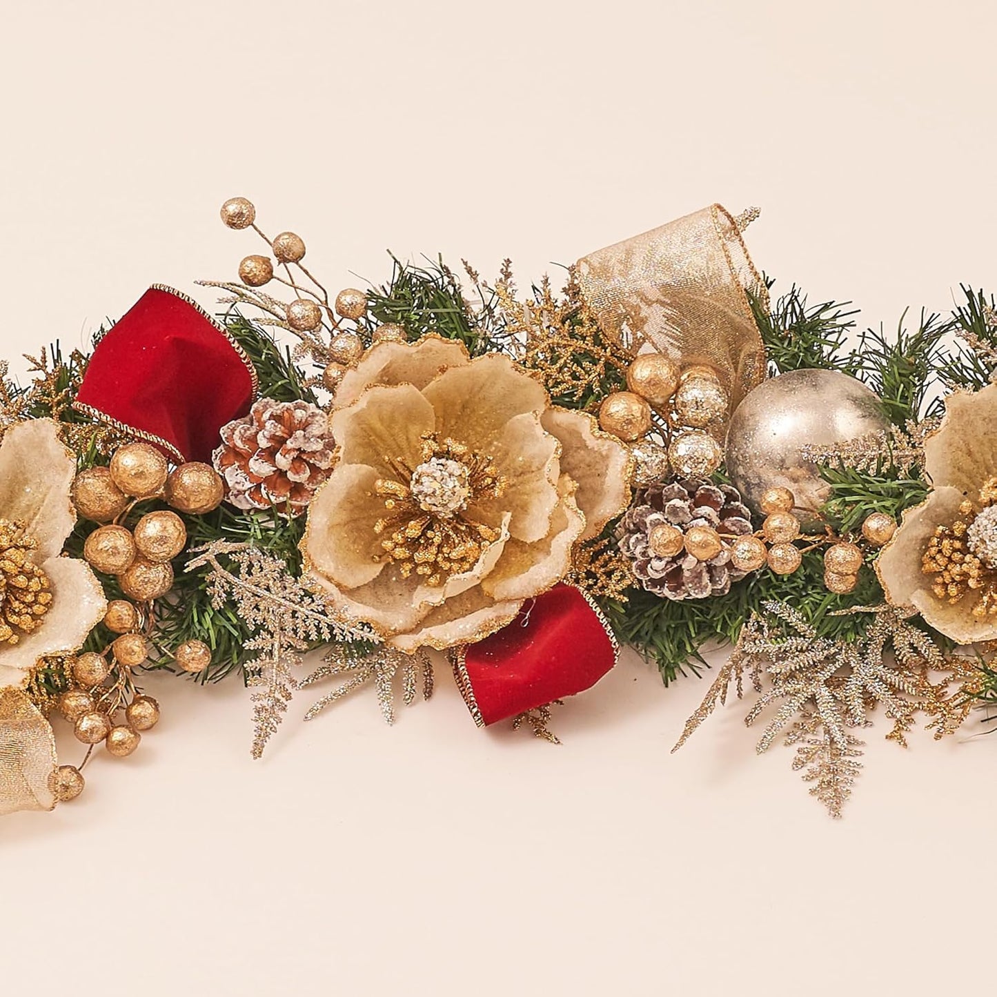 5ft Handcrafted Premium Christmas Garland Glittery Glam Magnolia - Unlit, Artificial for Stairs Railing, Banister, Staircase, Fireplace HOLIDAY TREE