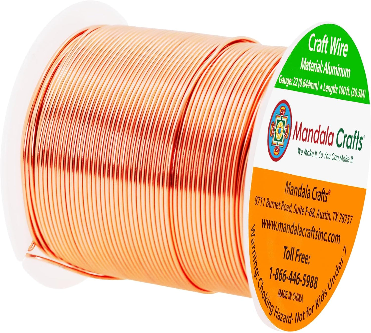 Mandala Crafts 22 Gauge Anodized Aluminum Craft Wire for Jewelry Making - 100 FT Colored Flexible Copper Tone Wire - Bendable for Bonsai Armature Crafting Sculpting