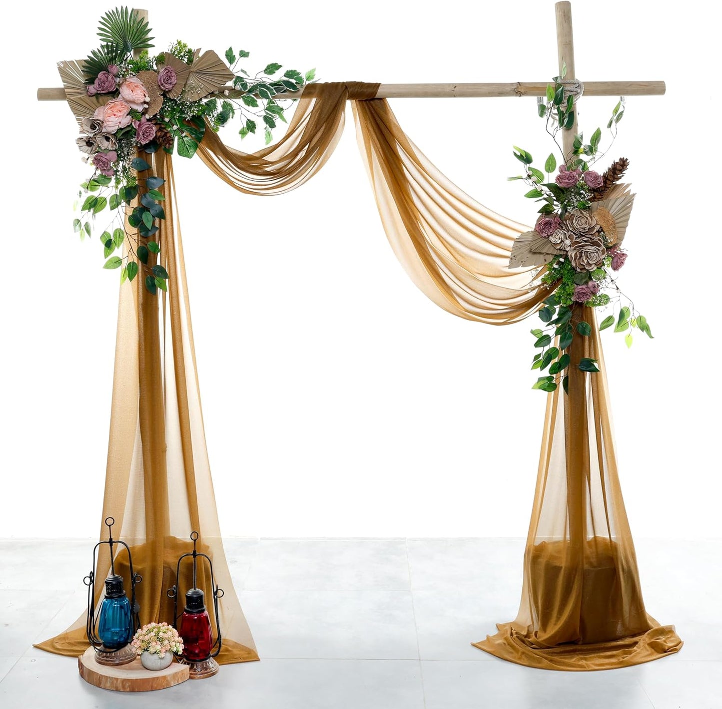 VDS Pack of 2 Panel (30 Inch X 100 Feet) Wedding Arch Draping Fabric Sheer Chiffon Fabric Drapery for Wedding Ceremony Reception Swag Backdrop Canopy Chuppah ARBO Altars Decoration (Mocha)