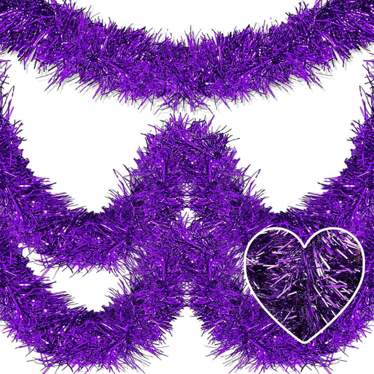 25 Feet Metallic Twist Tinsel Garland Wall Hanging Backdrop for Parade Floats, Christmas Eve, New Year, Valentine's Day Party Decorations (Purple, 4in x 25ft)
