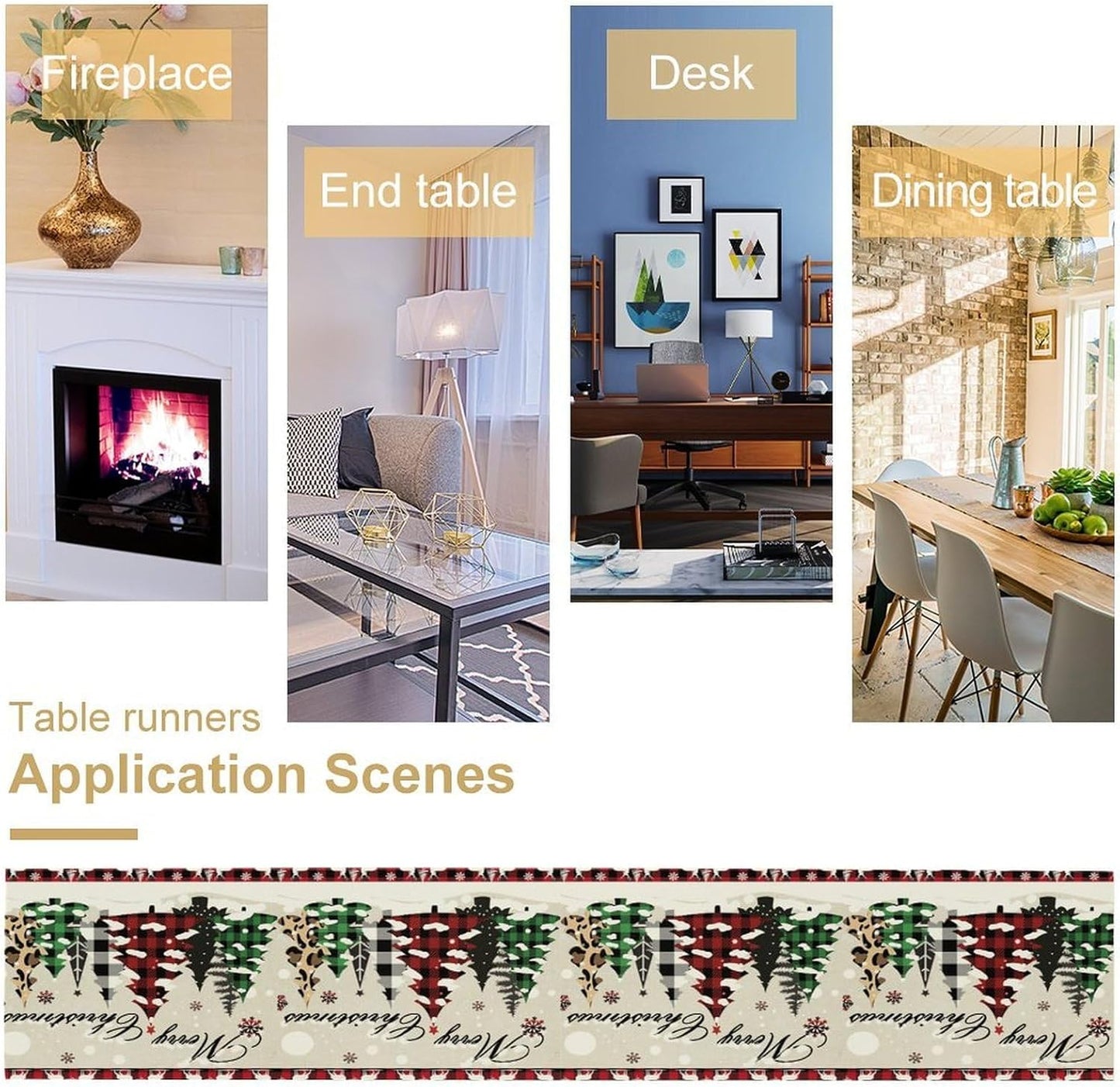 Christmas Tree Table Runner,Farmhouse Xmas Trees Buffalo Plaid Winter Snowflake Tablecloth Burlap for Hotel Indoors Outdoor Dining Room Kitchen Home Decor,W13X L70 in