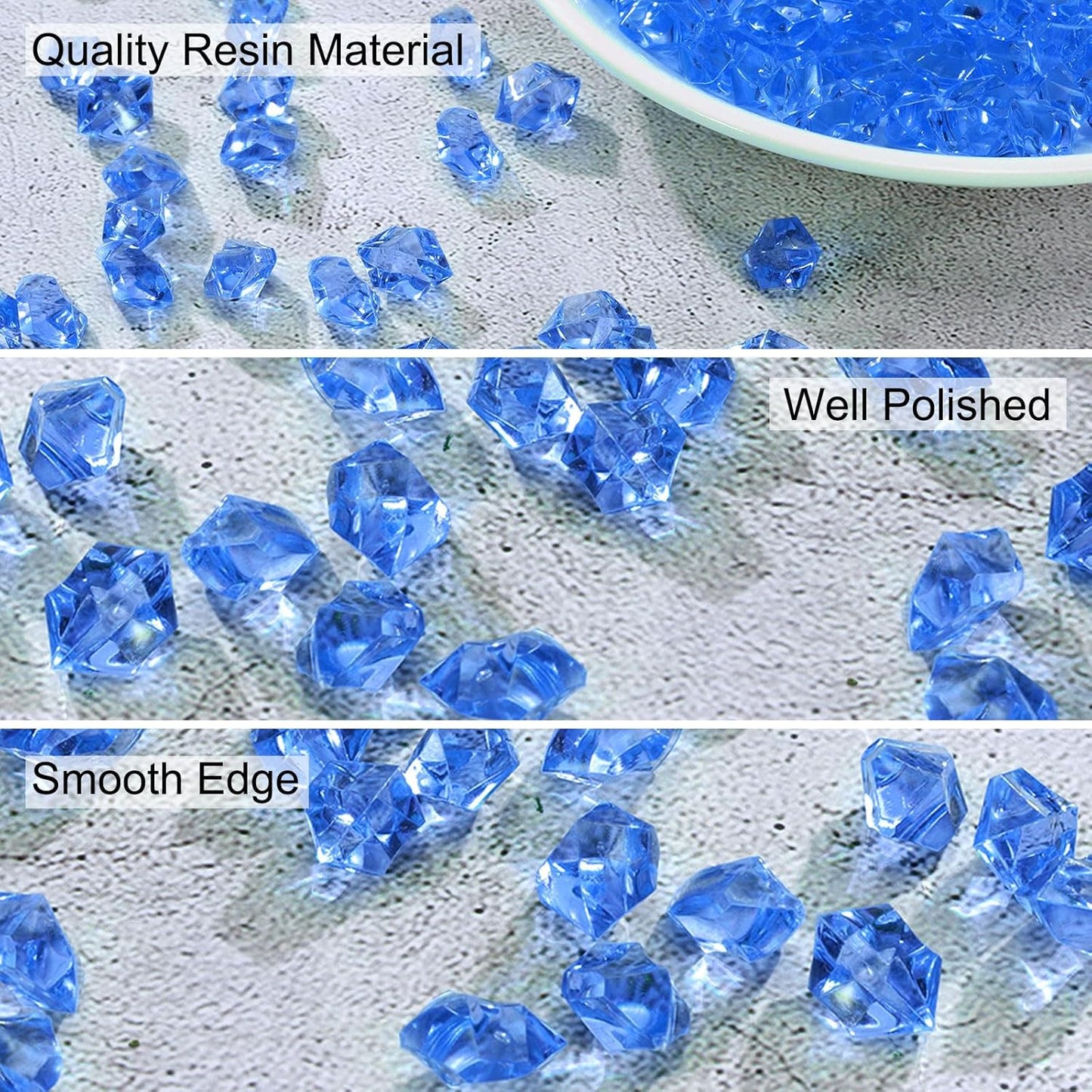 uxcell 1000pcs Fake Ice Rocks, Dazzling Clear Resin Crushed Ice Sparkling Fake Diamonds Gem Stones for Vases Fillers Table Scatter, Theme Party Favors, Blue