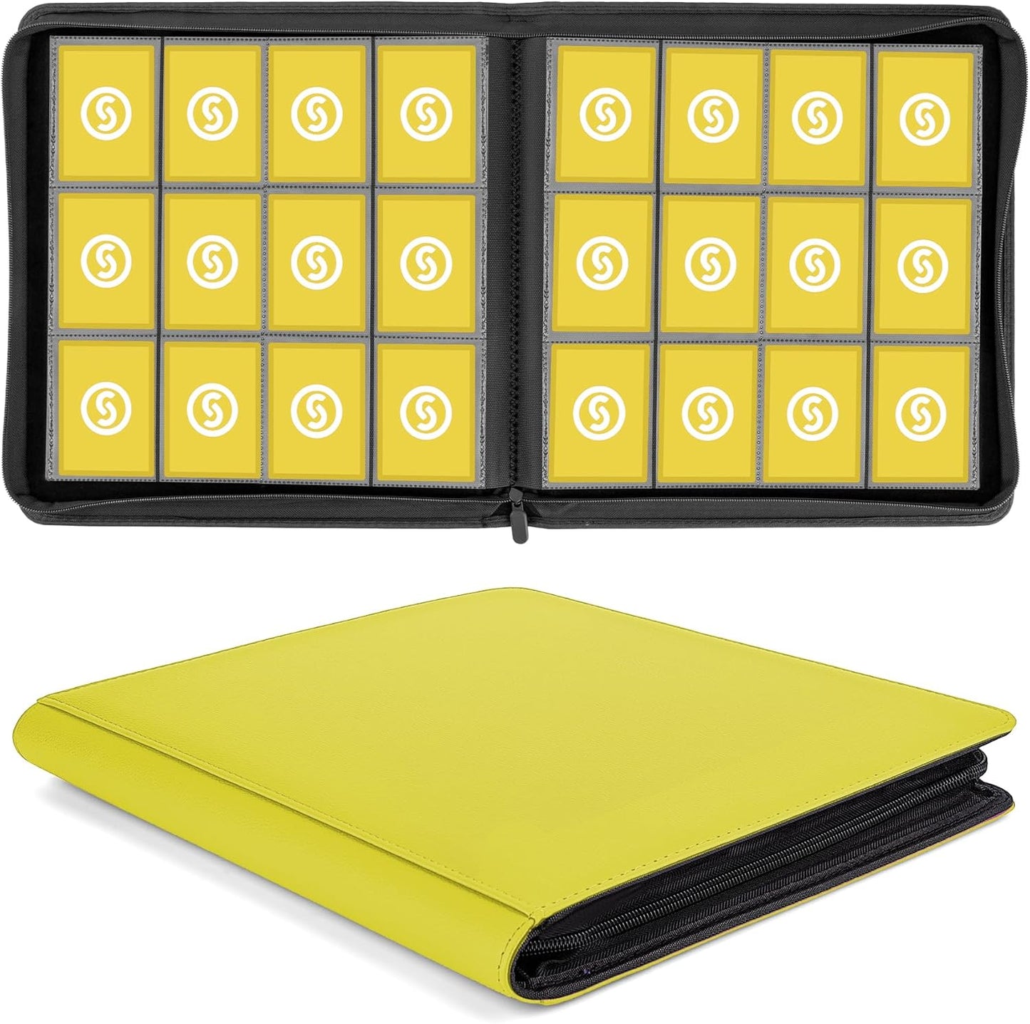 SMYV 12 Pocket Trading Card Binder, Premium PU Cover Card Binder for 720 Cards, Ringless Side Loading Card Collection Album Folders for MTG, TCG, Game Cards & Sports Cards (Yellow)