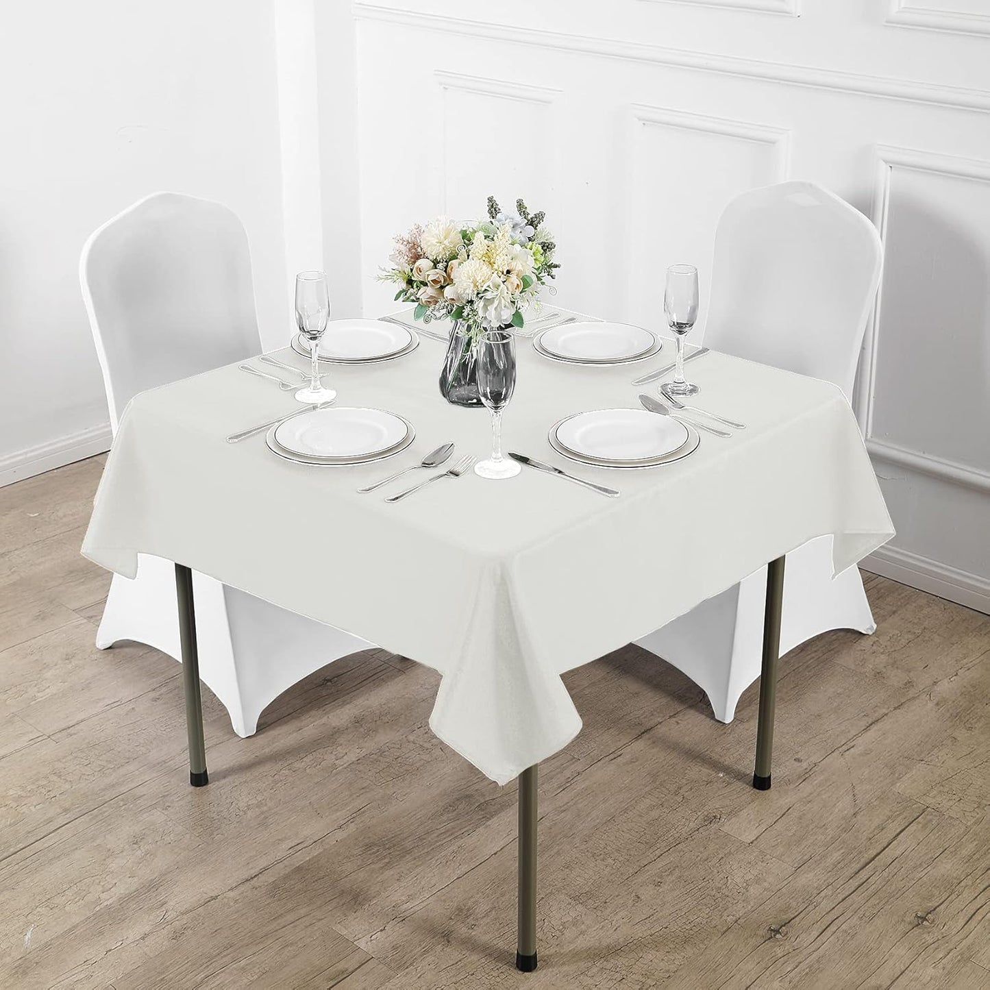 Fokitut 2 Pack Waterproof Square Tablecloth, 52x52 Inch, Stain Resistant and Wrinkle Polyester Table Cloth, Fabric Table Cover for Kitchen Dining, Wedding, Party, Holiday Dinner-Ivory