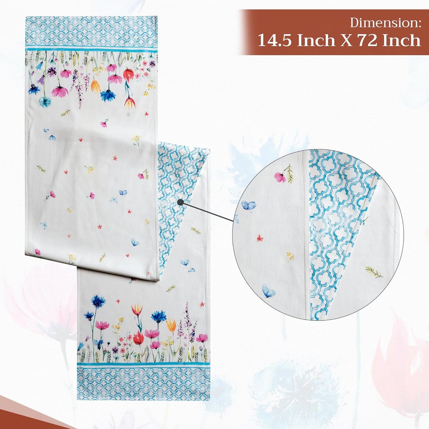 Maison d' Hermine Table Runner 100% Cotton Double Layer Table Runners 72 inches Long Decorative for Home Kitchen Dining Party Wedding Bridal Shower Spring Summer (Flower in The Field, 14.50" x 72")