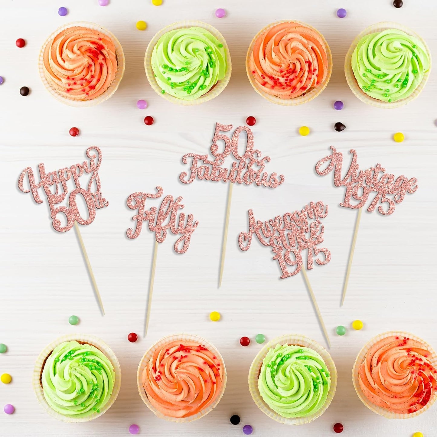 30Pcs Vintage 1975 Cupcake Toppers Glitter Fifty 50 Fabulous Happy 50th Birthday Cupcake Picks Cheers to 50 Years for 50th Birthday Anniversary Party Cake Decorations Supplies Rose Gold