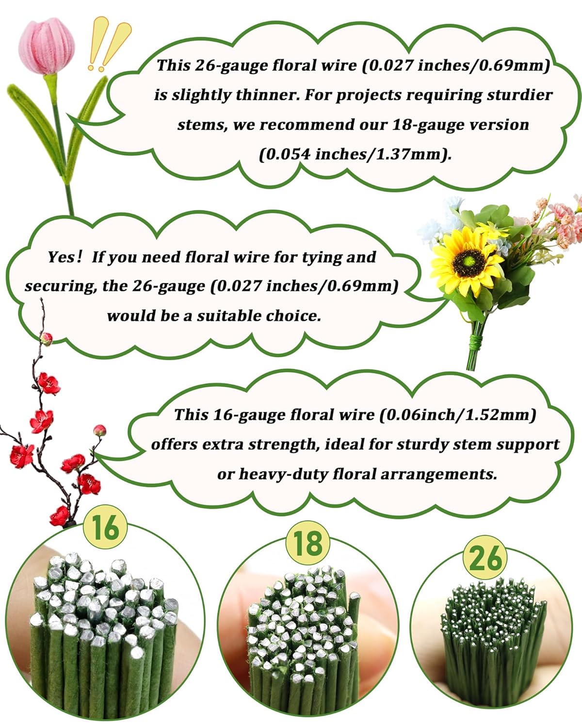 100 PCS FIVEIZERO 26 Gauge Beown Floral Wire Stems for Artificial Flower Making,Florist Wire,Flower Wires for Crafts,Alambre para Flores for Wreaths, Flower Arrangements and DIY Projects