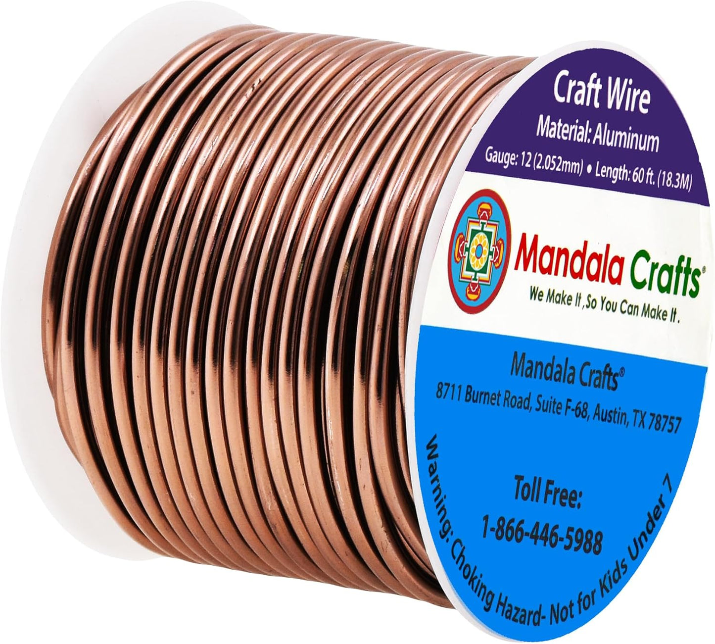 Mandala Crafts 12 Gauge Anodized Aluminum Craft Wire for Jewelry Making - 60 FT Colored Flexible Light Brown Wire - Bendable for Bonsai Armature Crafting Sculpting