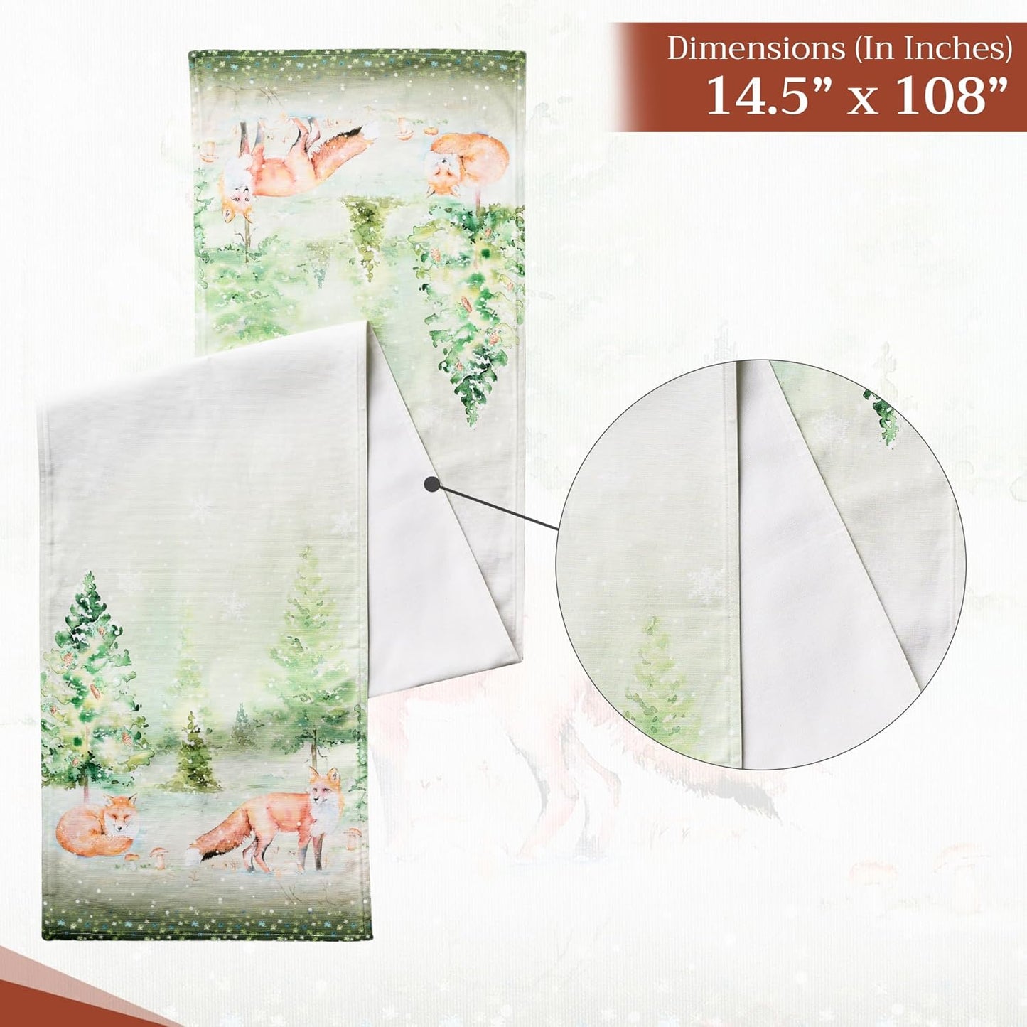 Maison d' Hermine Table Runner 100% Cotton Double Layer Table Runners 108 inches Long for Thanksgiving Christmas Decorations Home Kitchen Dining Party Wedding (Winter Mornings, 14.5" x 108")