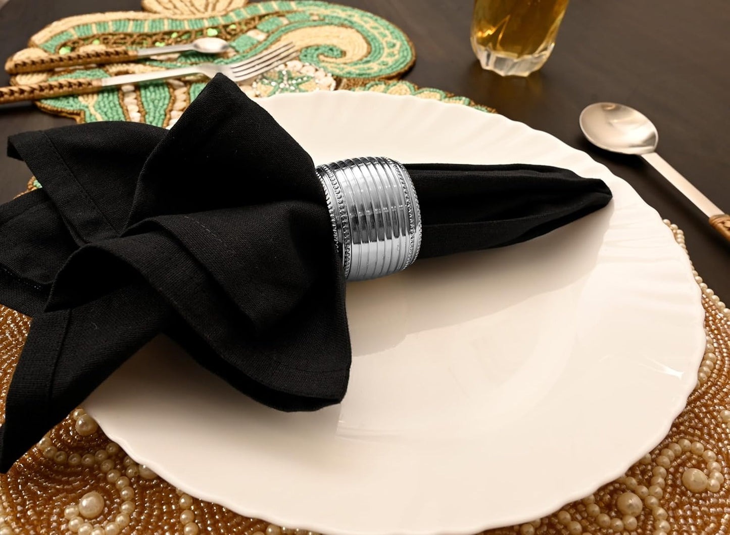 Silver Napkin Rings Set of 12, Beaded Napkin Rings - Rust Resistant, Durable Heavy Duty Napkin Holders for Family, Gatherings, Party, Farmhouse, Modern & Outdoor Dining Décor- ALPHA Living HOME