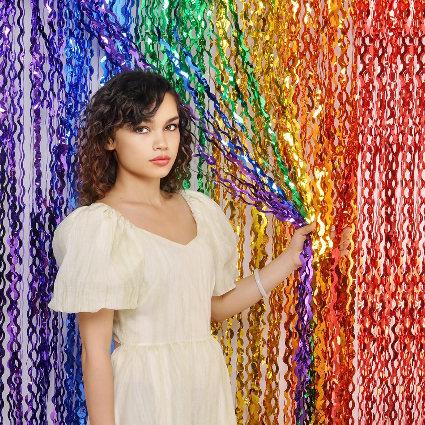 4 Pack Wavy Rainbow Foil Fringe Curtains - Colorful Party Decorations 3.3x6.6ft Tinsel Metallic Streamers Holiday Photo Booth Props Backdrop for Birthday Wedding Engagement