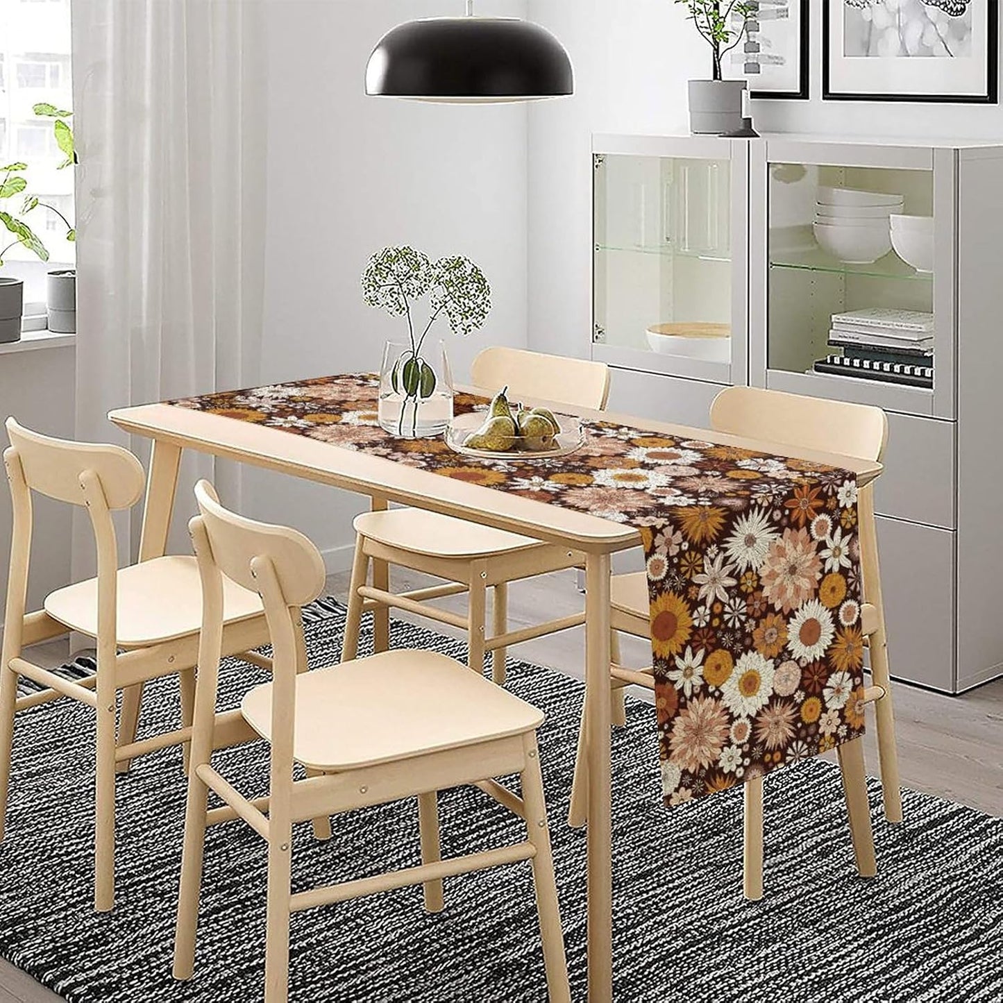 Boho Floral Table Runner, Vintage Country Farmhouse Daisy Flowers Modern Kitchen Dining Room Decoration for Indoor and Outdoor Wedding Party Banquet Table Runner 13x36 Inch