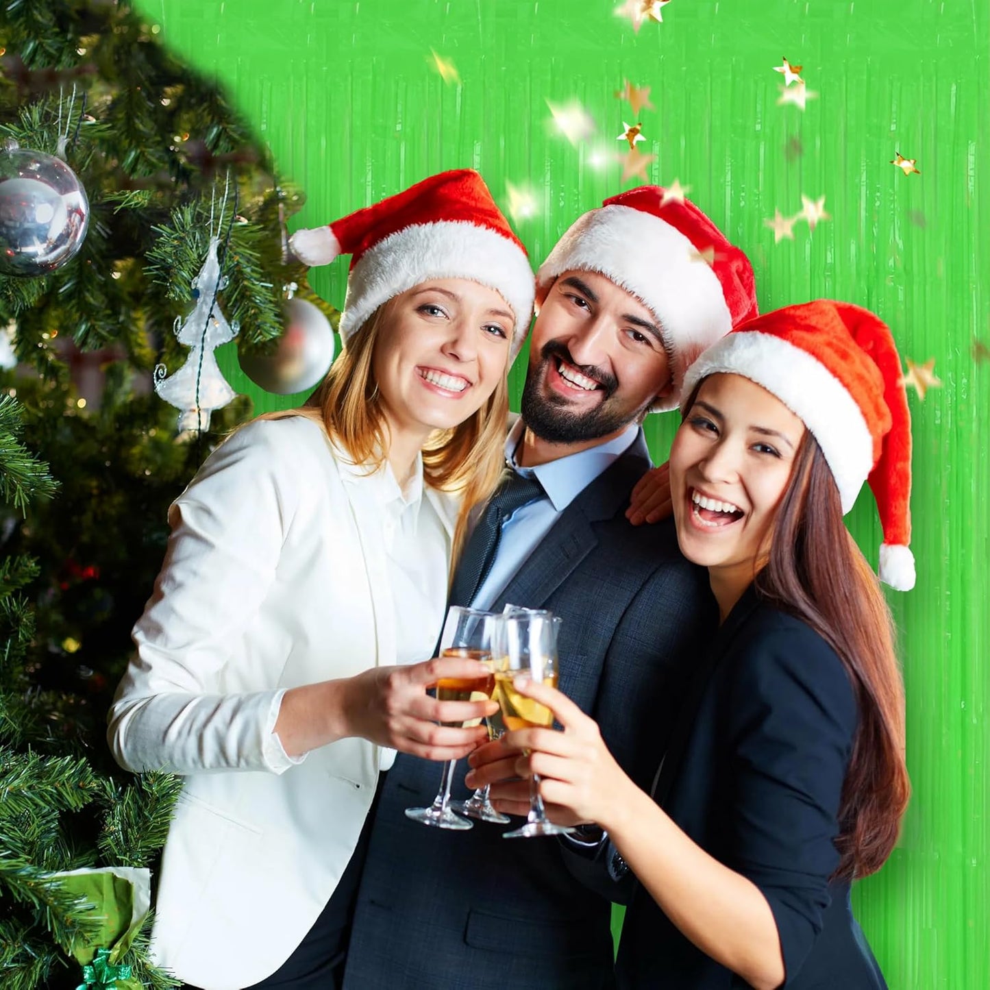 BEISHIDA 2Pcs Green Door Streamer Fluorescent Blue Backdrop Blue Foil Fringe Curtains Tinsel for Birthday Baby Shower Halloween Backdrop Wedding Party Decoration (3.28 ft x 6.56 ft)