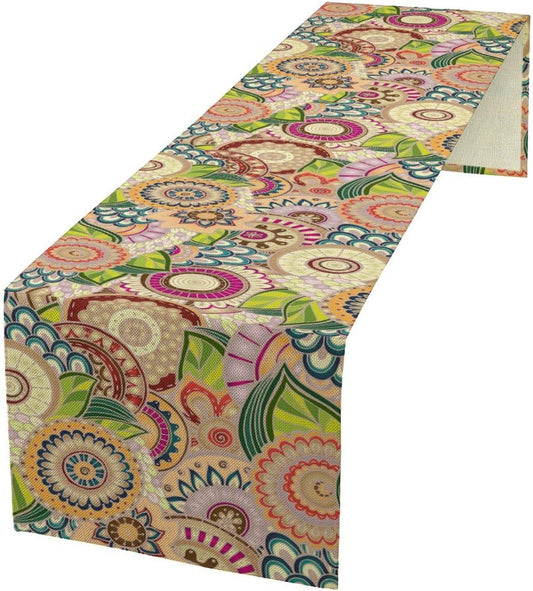 Boho Floral Table Runner,Retro Bohemian Flower Table Runner for Kitchen Dining Table Home Party Decoration 13x72 Inch