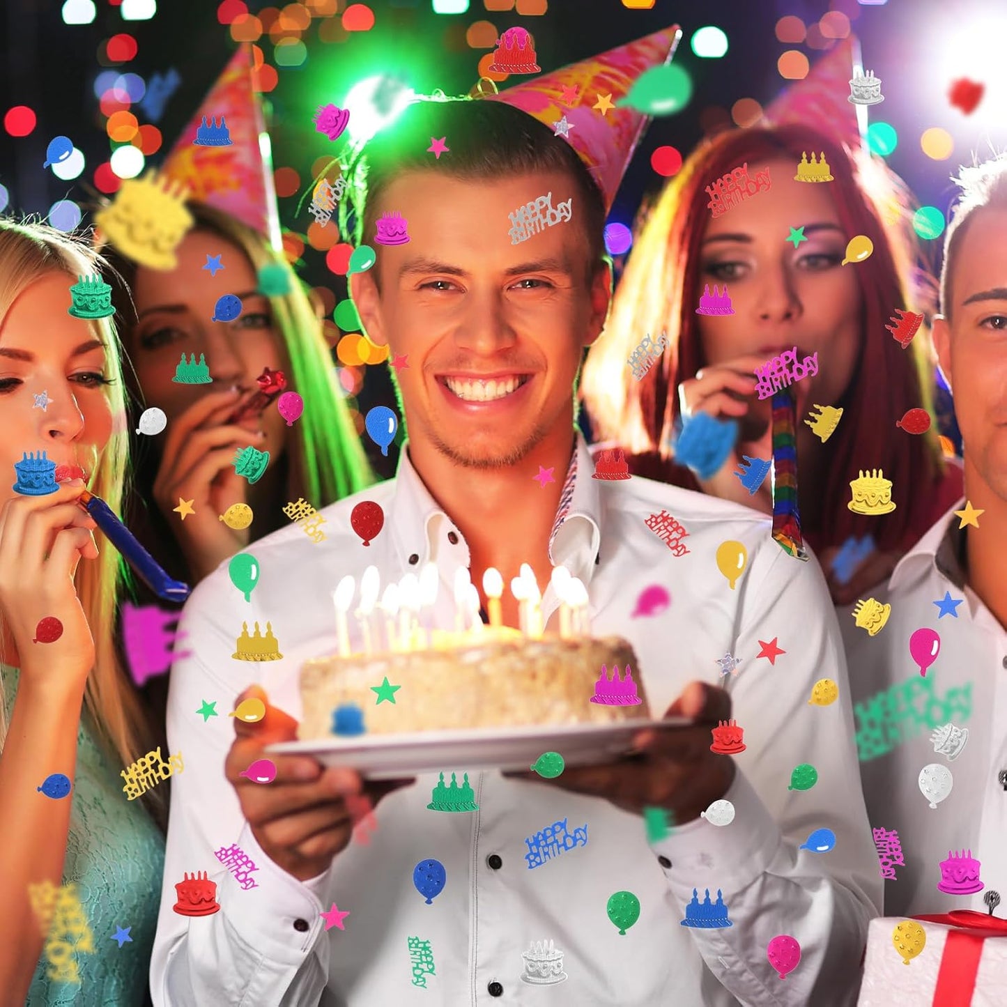 Happy Birthday Confetti Glitter Metallic Foil Table Confetti Multicolor Birthday Cake Balloon Sprinkles Table Centerpiece for Baby Shower Party Decorations DIY Arts and Crafting