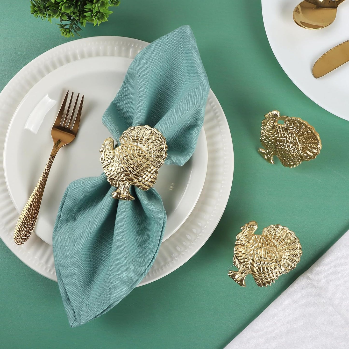 Set of 12 Turkey Napkin Rings for Thanksgiving Table Decor | Premium Metal Dinnerware Holders | Fall Harvest, Christmas & Holiday Banquet Accessories (Gold) - ALPHA Living HOME