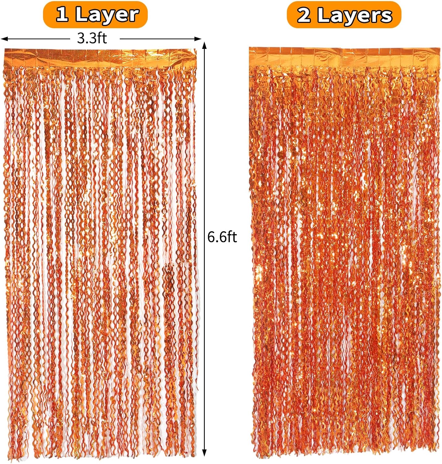 4 Pack Orange Wavy Metallic Tinsel Foil Fringe Curtains | 3.3 ft x 6.6 ft Party Streamer Backdrop Photo Booth for Orange Basketball Party Decorations Holloween Christmas
