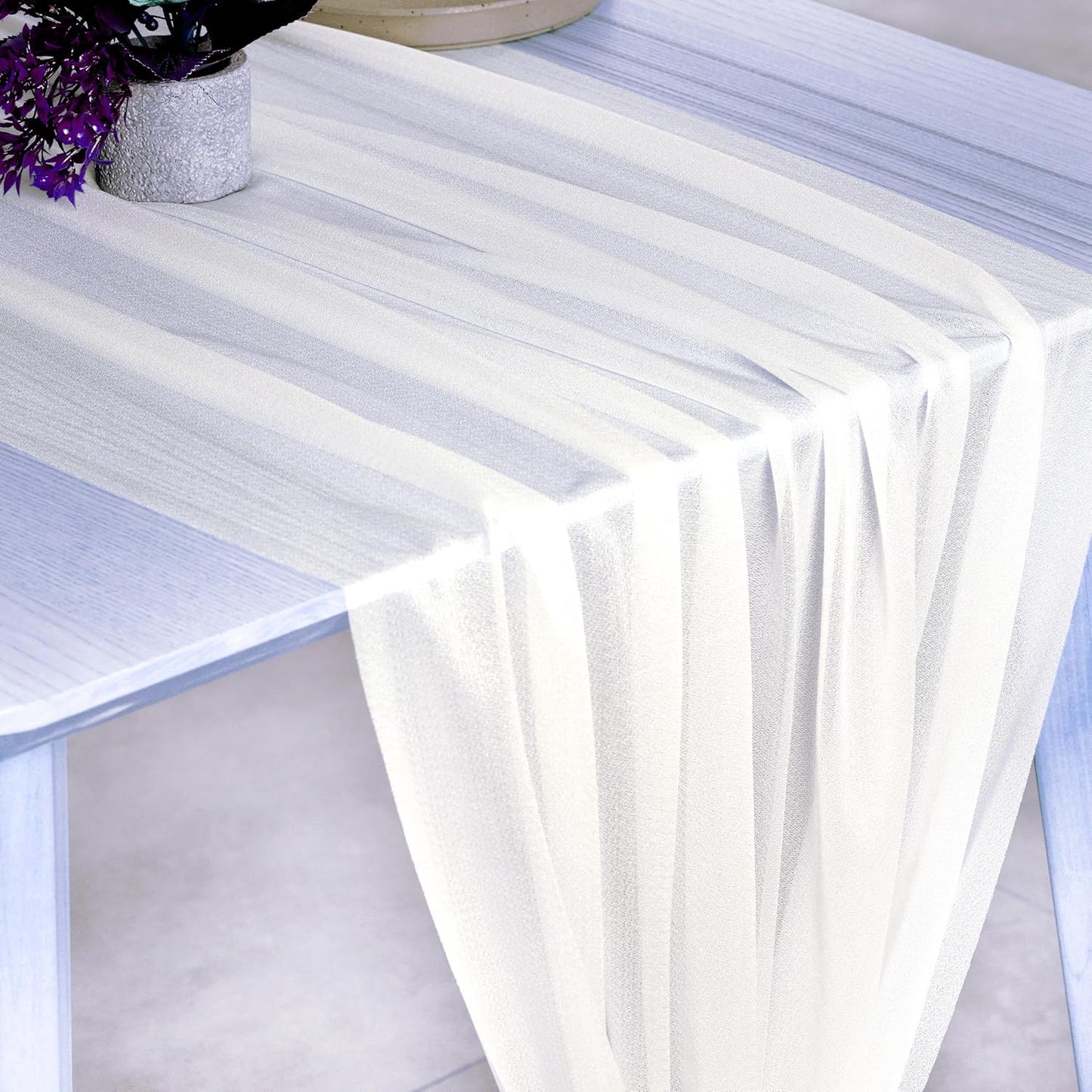 VDS Pack of 4 Panel (30 Inch X 20 Feet) Wedding Arch Draping Fabric Sheer Chiffon Fabric Drapery for Wedding Ceremony Reception Swag Backdrop Canopy Chuppah ARBO Altars Decoration (Ivory)