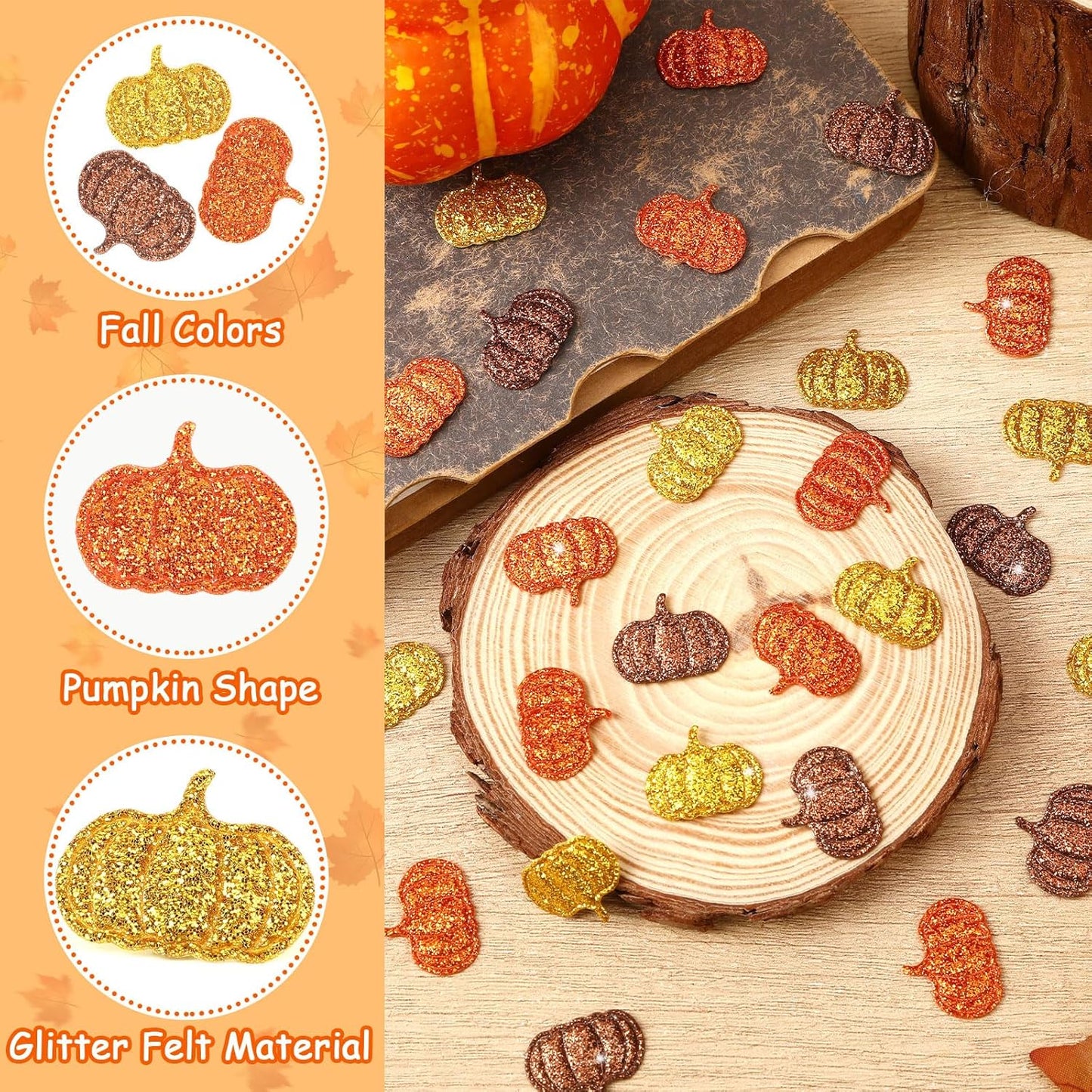MARFOREVER Fall Felt Pumpkin Glitter Confetti, 500Pcs Thanksgiving Pumpkins Confetti Decorations Mixed Fall Colors Table Scatter Centerpiece for Fall Art Crafts Supplies Thanksgiving Party Accessories