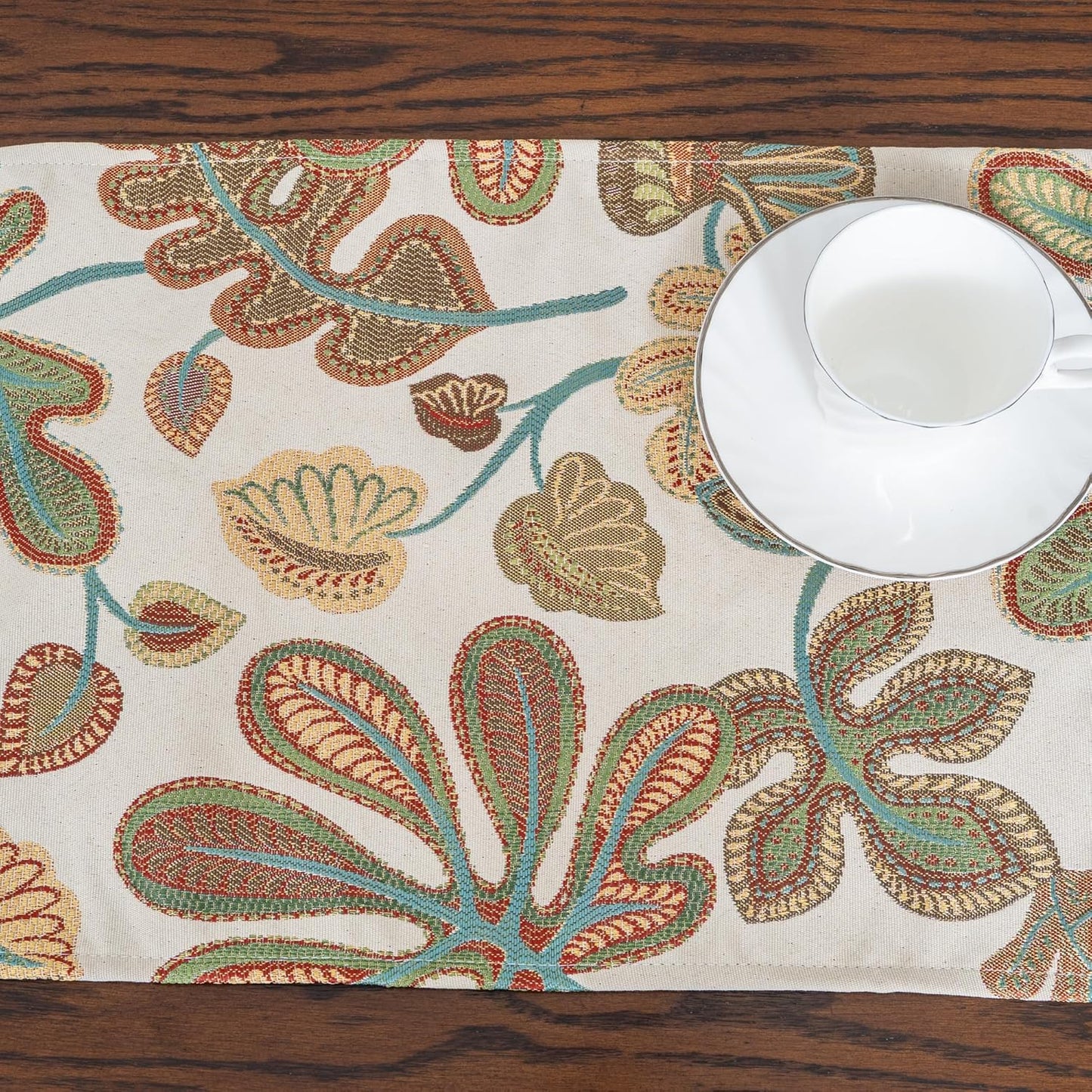 Mika Home Tropical Leaf Table Runner for Home Decor 13X72 Inches Teal Brown Seasonal Dining Table Decoration for Home