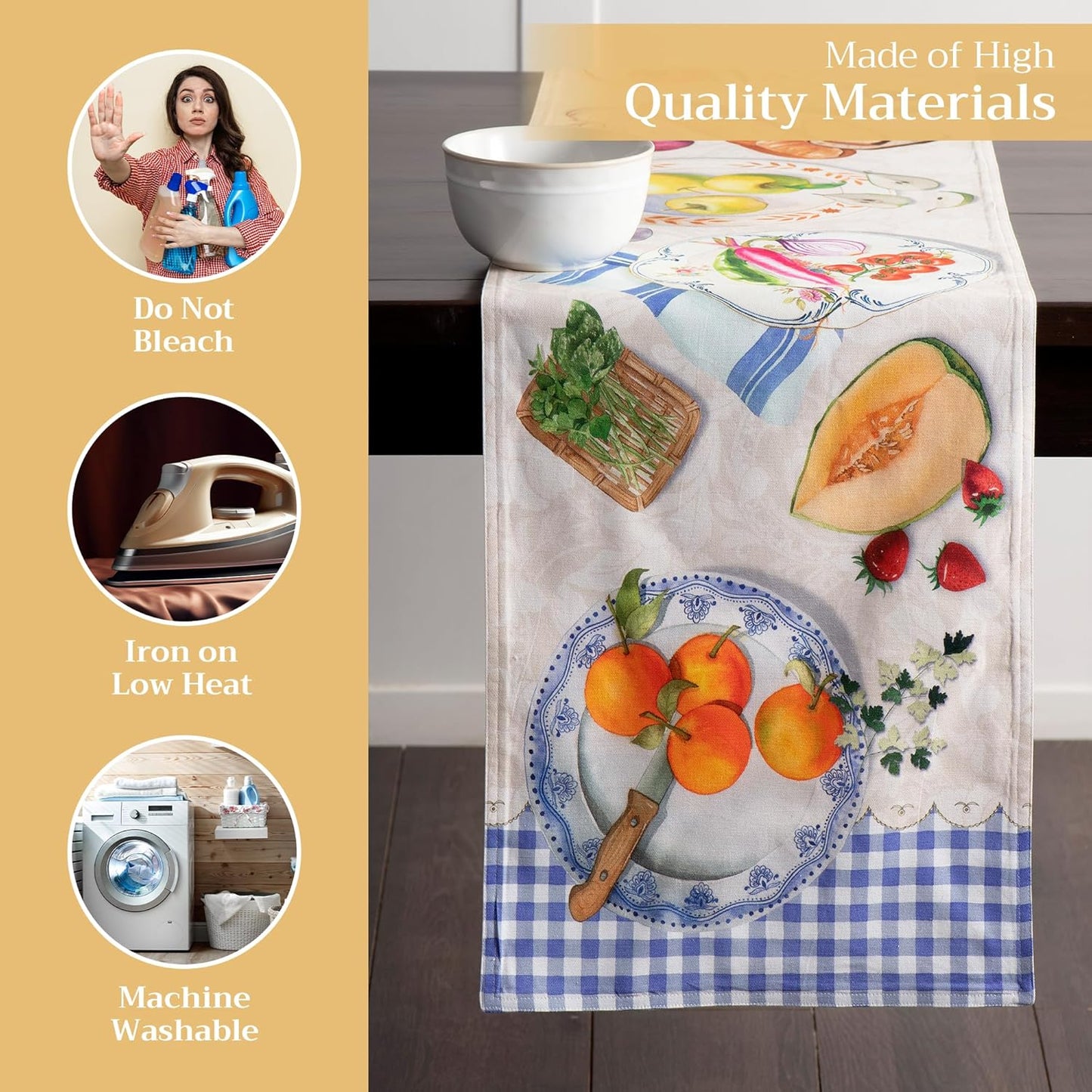 Maison d' Hermine Table Runner 100% Cotton Double Layer Table Runners 72 inches Long Decorative for Home Kitchen Dining Party Baby Shower Wedding Bridal Shower Spring Summer (Gourmand, 14.50" x 72")