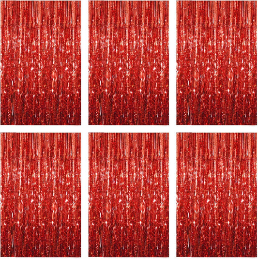 Red Foil Fringe Curtain 3.3×8.3FT 6 Packs, Metallic Tinsel Curtains Party Streamers for Birthday Graduation Baby Shower Decoration (6pcs,3.3FT×8.3FT, Red)