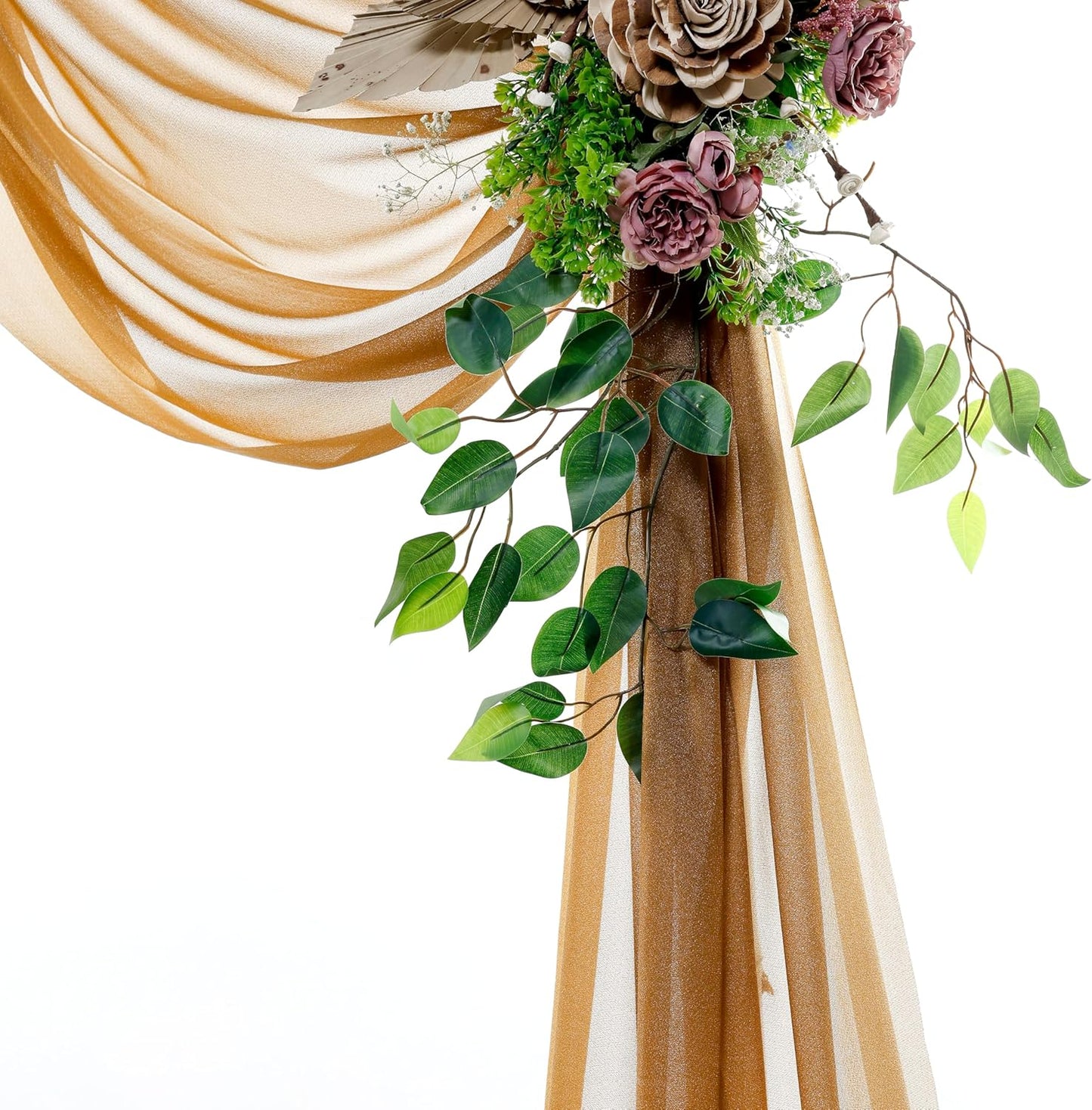 VDS Pack of 2 Panel (30 Inch X 40 Feet) Wedding Arch Draping Fabric Sheer Chiffon Fabric Drapery for Wedding Ceremony Reception Swag Backdrop Canopy Chuppah ARBO Altars Decoration (Mocha)