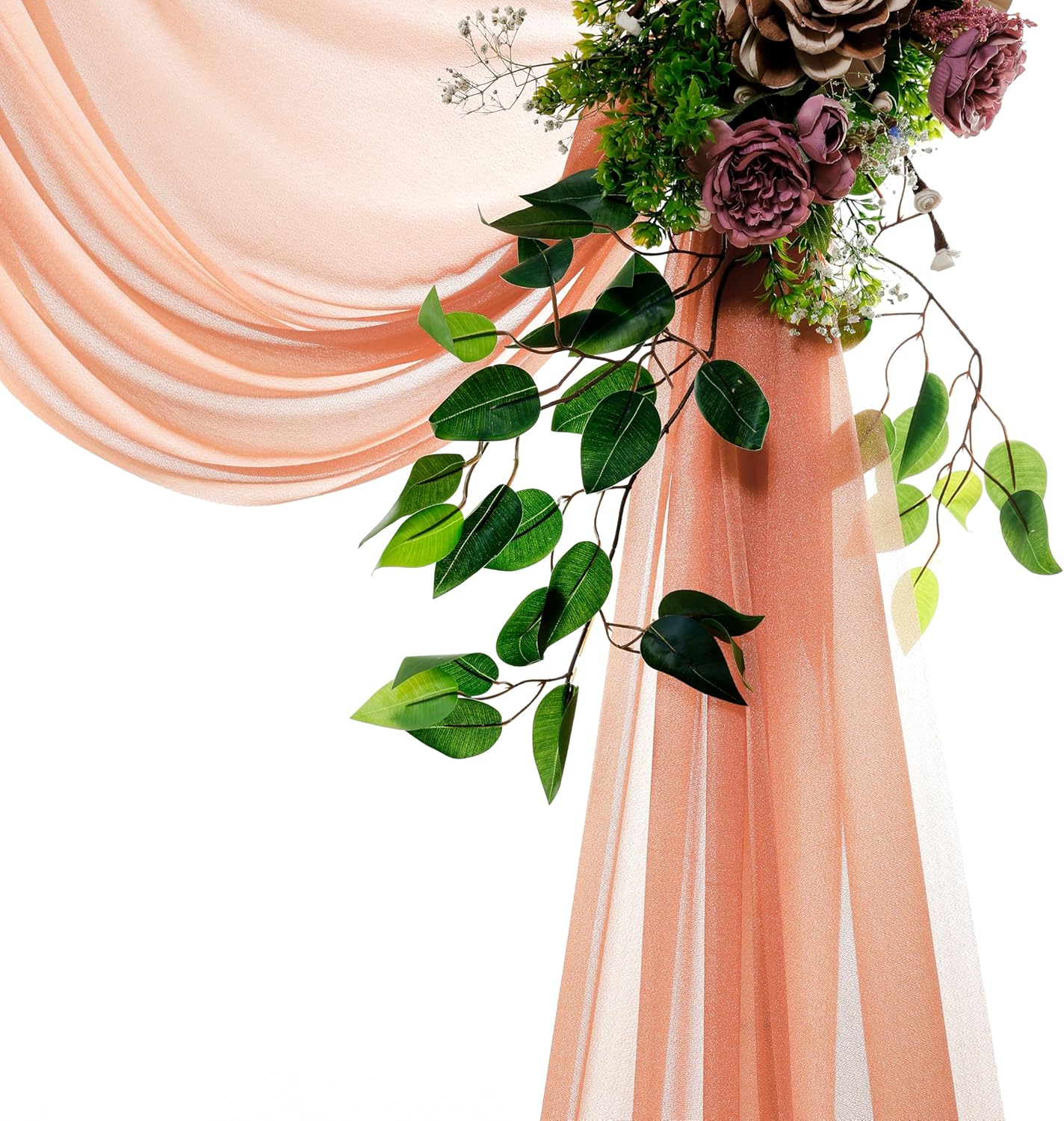 VDS Pack of 1 Panel (30 Inch X 100 Feet) Wedding Arch Draping Fabric Sheer Chiffon Fabric Drapery for Wedding Ceremony Reception Swag Backdrop Canopy Chuppah ARBO Altars Decoration (Coral Peach)