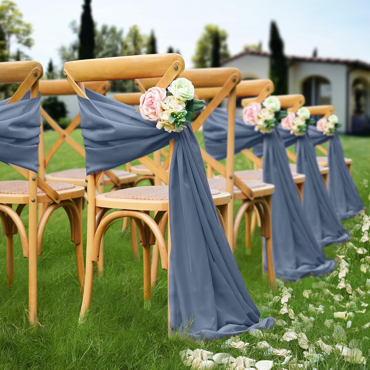 VACVELT Wedding Arch Draping Fabric Dusty Blue Chiffon, 2 Panels Sheer Drapes 30 Inch x 20ft Chiffon Backdrop Curtain Wedding Decor, Outdoor Sheer Drapery for Ceremony Party Ceiling