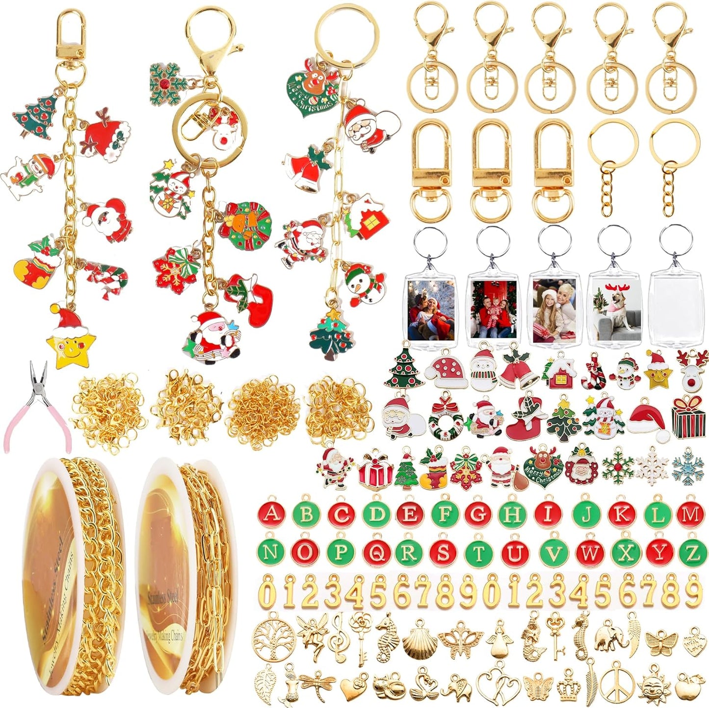 Namifin 374 Pcs Christmas Keychain Making Kit with Charms & Keychain Clips - DIY Bag Charms, Pearl Keychains, Photo Keychains, Personalized Gifts for Friends Small Business