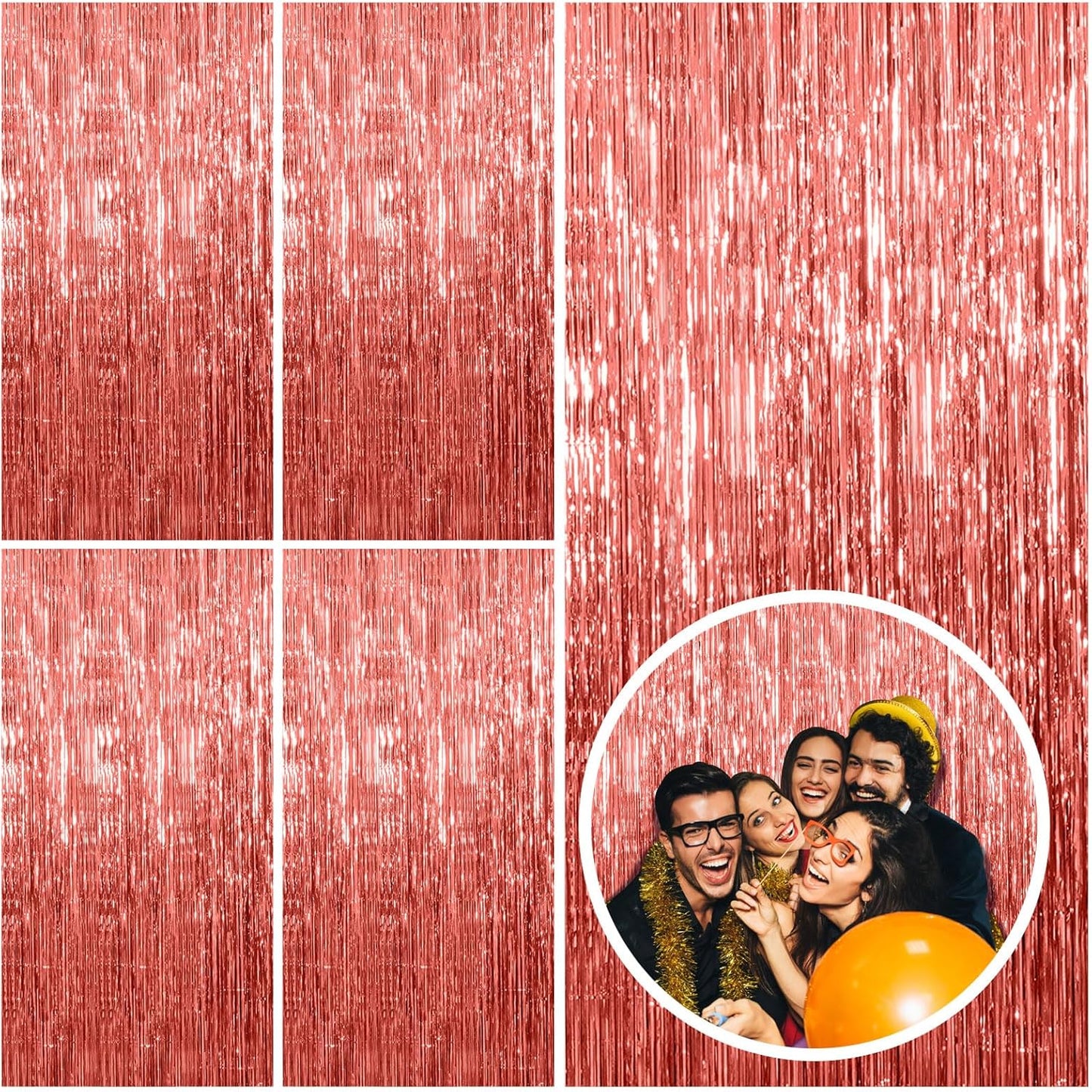5 Pack Rose Gold Fringe Curtain Backdrop Birthday Bachelorette Party Decorations Metallic Tinsel Streamers Foil Backdrop Christmas Graduation Wedding New Year Party Decorations