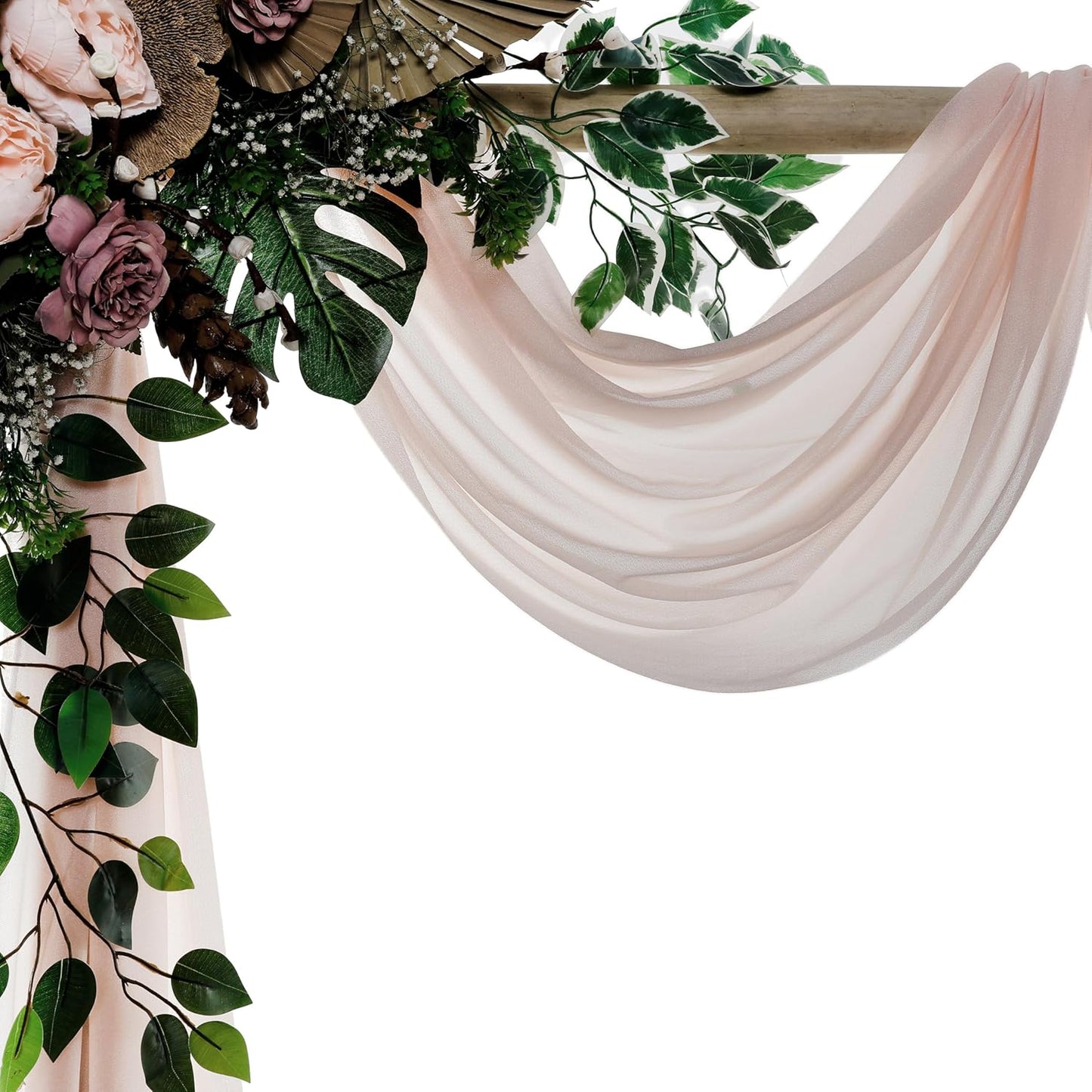 VDS Pack of 2 Panel (30 Inch X 30 Feet) Wedding Arch Draping Fabric Sheer Chiffon Fabric Drapery for Wedding Ceremony Reception Swag Backdrop Canopy Chuppah ARBO Altars Decoration (Nude)