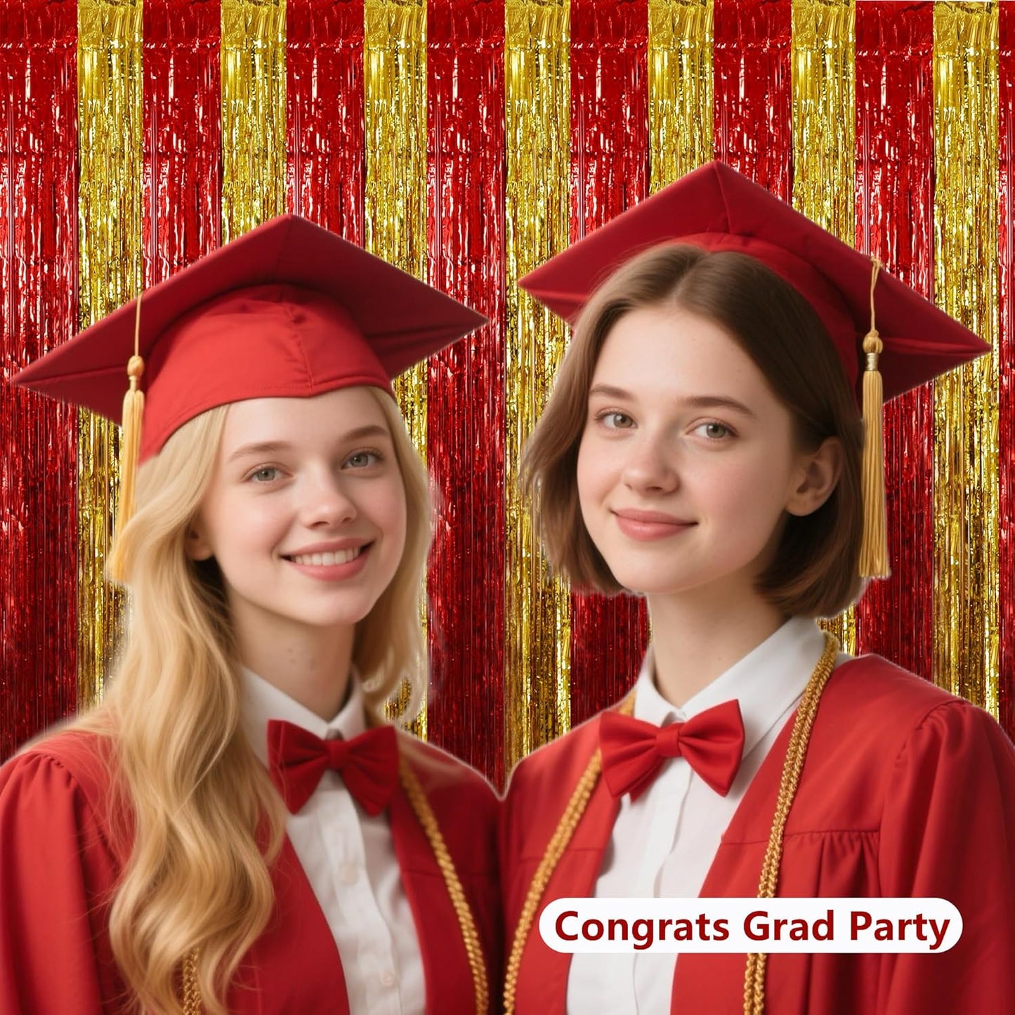 BEISHIDA Red Gold Door Streamers Backdrop Foil Fringe Tinsel Party Streamers Curtains Photo Backdrop for Birthday Graduation Christians Party Decoations