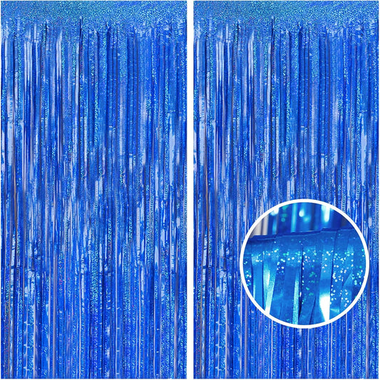 Melsan 2 Pack 3.2 ft x 8.2 ft Tinsel Foil Fringe Curtains Backdrop, Sparkle Metallic Tinsel Foil Curtains for 4th of July Independence Day Patriotic Decorations Party Photo Booth Props, Navy