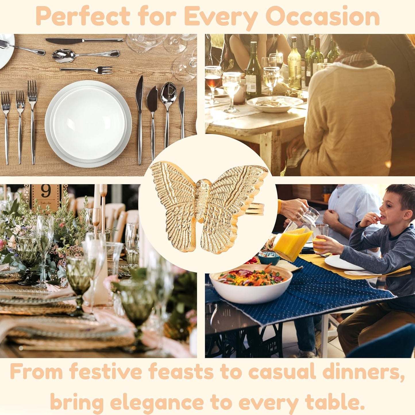 12 Pcs Gold Napkin Rings Set - Lightweight Metal Butterfly Bling Napkin Rings Guest Napkin Buckle for Wedding, Party, Gathering, Dinner, Table, Banquet, Decoration, Gifting - CLEENTABLE