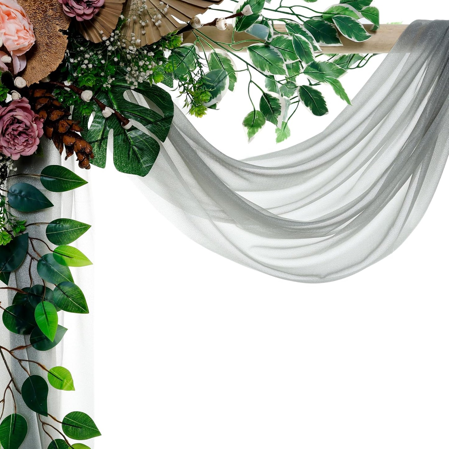 VDS Pack of 2 Panel (30 Inch X 20 Feet) Wedding Arch Draping Fabric Sheer Chiffon Fabric Drapery for Wedding Ceremony Reception Swag Backdrop Canopy Chuppah ARBO Altars Decoration (Grey)