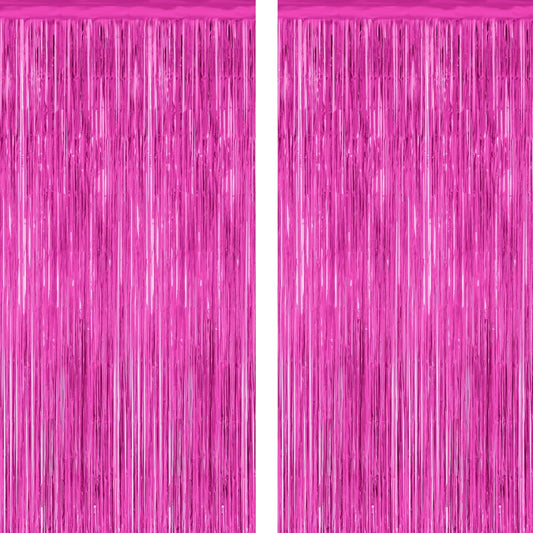2 Pack Hot Pink Party Decorations, 3.28 FT x 7.05 FT Hot Pink Backdrop, Metallic Rose Red Photo Backdrop Foil Curtains Tinsel Backdrop, Metallic Pink Party Decor Wedding Party Supplies