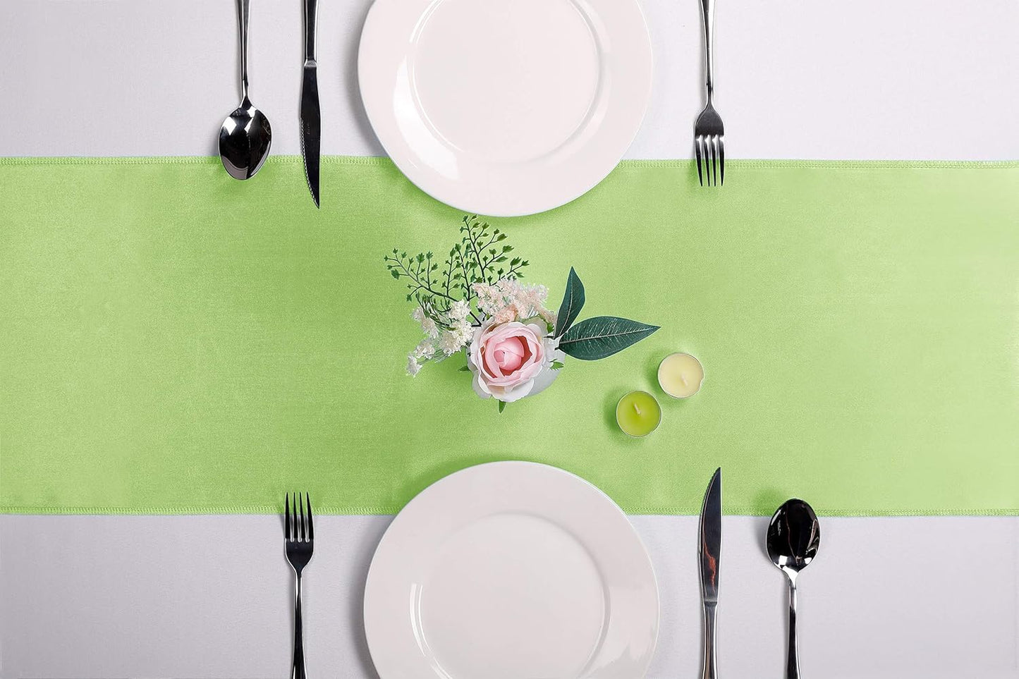 5-Pack Satin Table Runner Light Green 12 x 108 inches Long, Table Runners for Wedding, Birthday Parties, Banquets Decorations（5 Pack, 12x108 Inch, Light Green）
