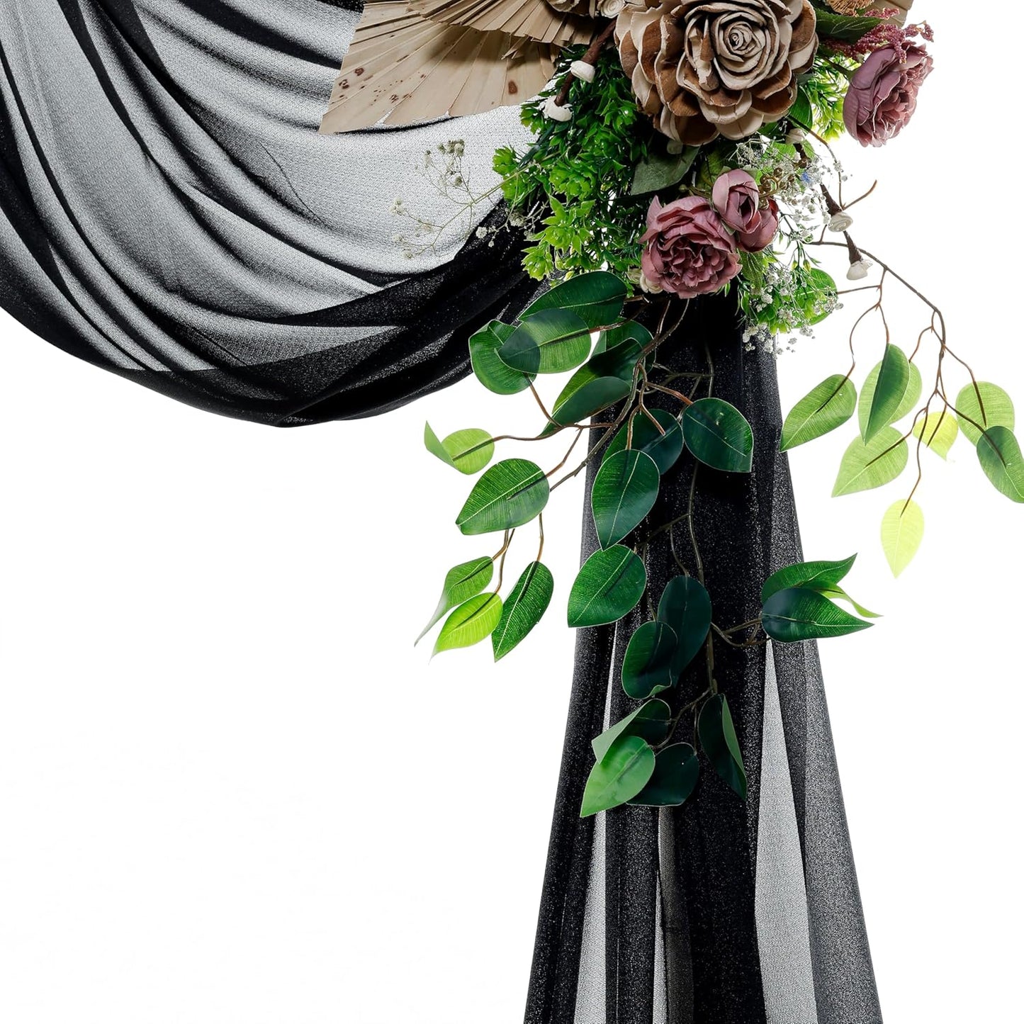 VDS Pack of 1 Panel (30 Inch X 50 Feet) Wedding Arch Draping Fabric Sheer Chiffon Fabric Drapery for Wedding Ceremony Reception Swag Backdrop Canopy Chuppah ARBO Altars Decoration (Black)