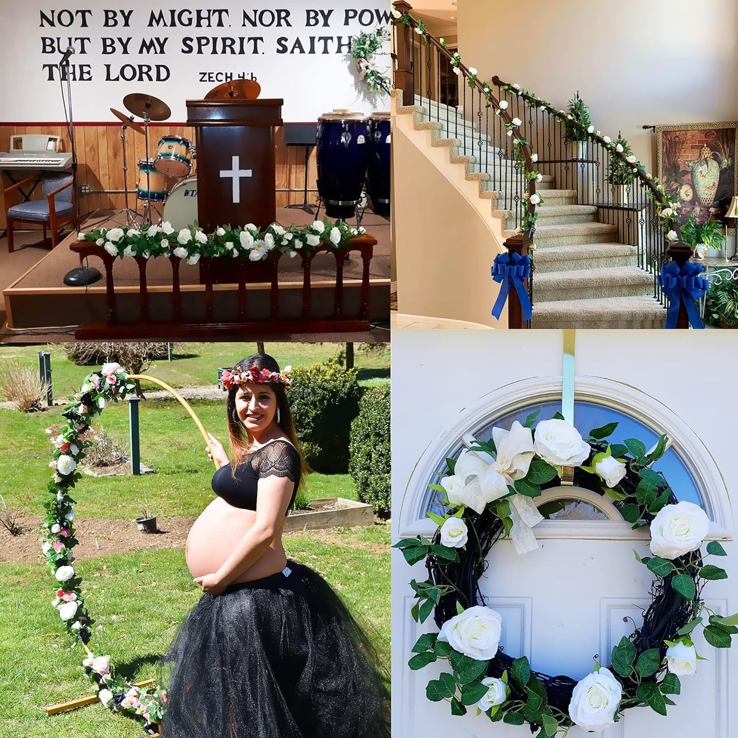 UKELER 2 Pack Artificial Flower Garland Fake Rose Vine Artificial Flowers Green&Blue Hanging Roses for Wedding Arch Party Garden Craft Home Decor