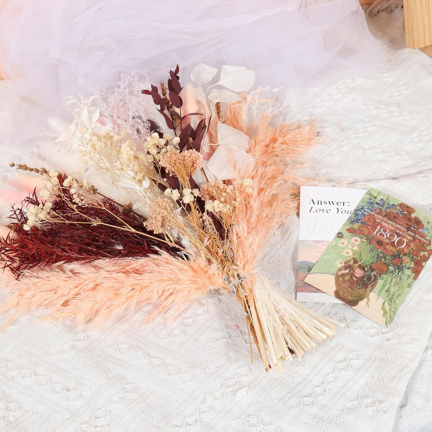 Pink Dried Flowers Bouquet - Pampas Grass, Bunny Tails, Eucalyptus, Lavender - Rustic Boho Decor for Home, Wedding, or Gift - Fluffy Pink Pampas for Flower Vase