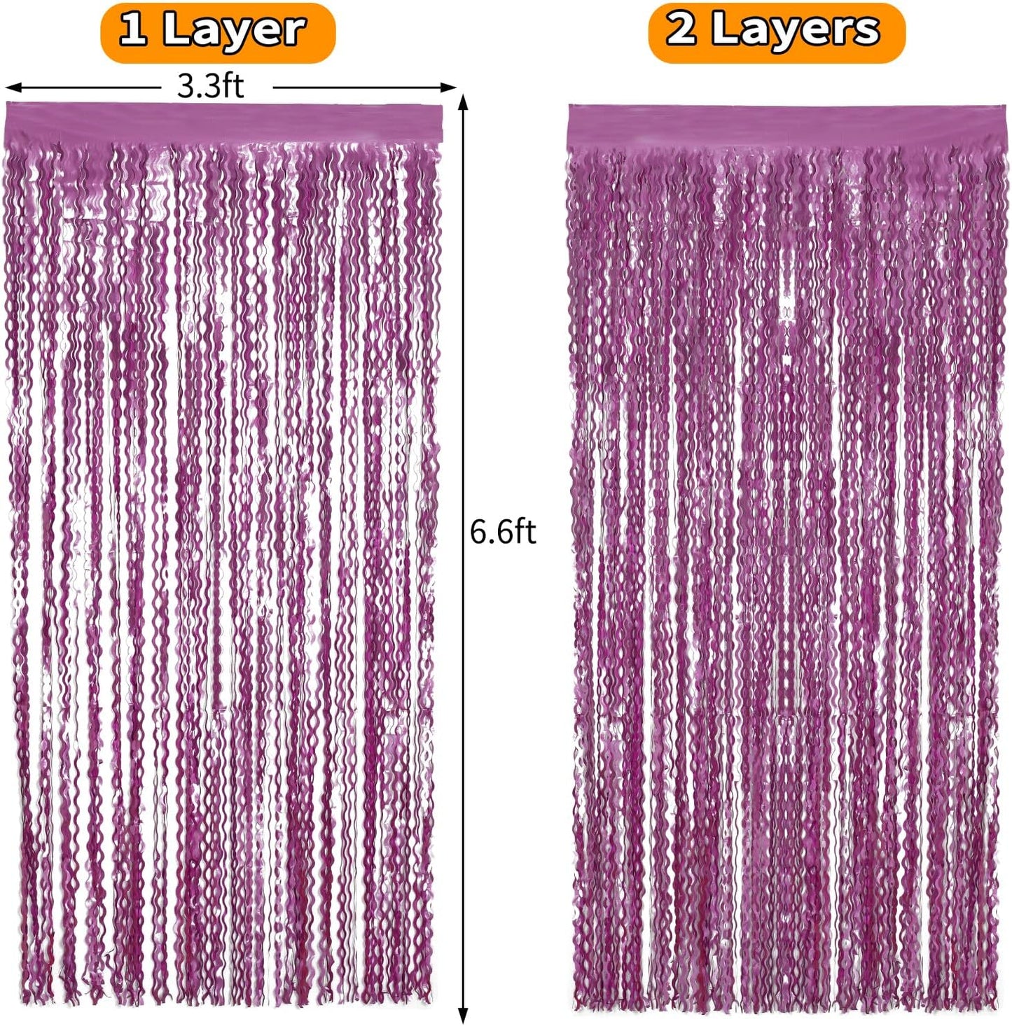 Purple Foil Curtains - 4 Pack 3.3 ft x 6.6 ft Wavy Fringe Curtain Backdrop for Party Photo Booth Props Decoration Mermaid Euphoria Themed | Purple Streamers for Mardi Gras Decorations