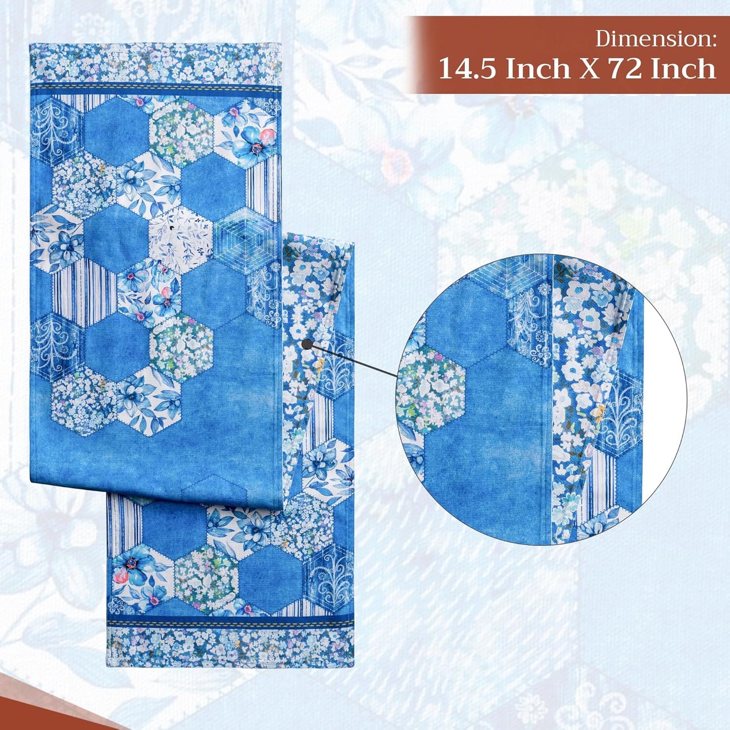 Maison d' Hermine Table Runner 100% Cotton Double Layer Table Runners 72 inches Long Decorative for Home Kitchen Dining Party Wedding Bridal Shower Spring Summer (Summer Blues, 14.50" x 72")