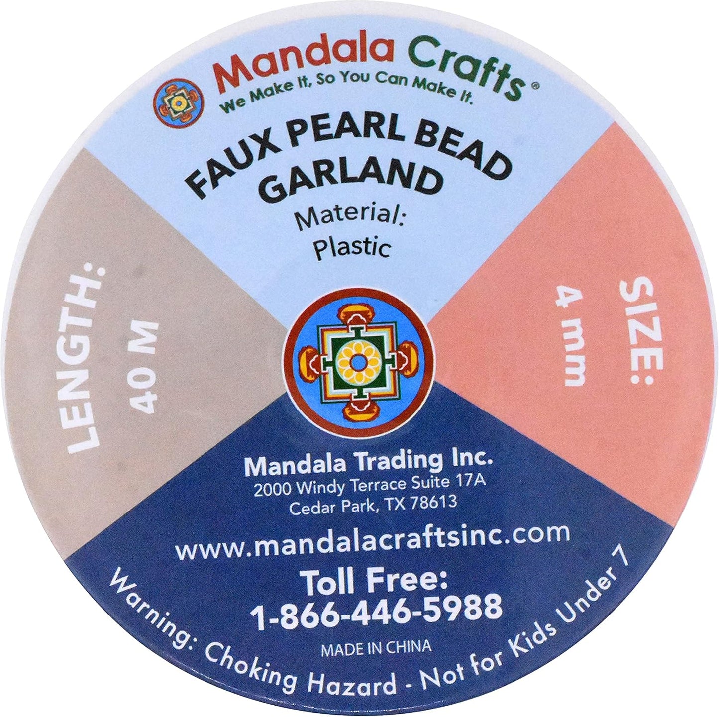 Mandala Crafts 4mm Faux Metallic Gold Pearl Beads Roll - 44 Yards Strand of Fake Pearls Chain Garlands Spool String for Christmas Tree, Wedding, Party, Vases, DIY Decoration